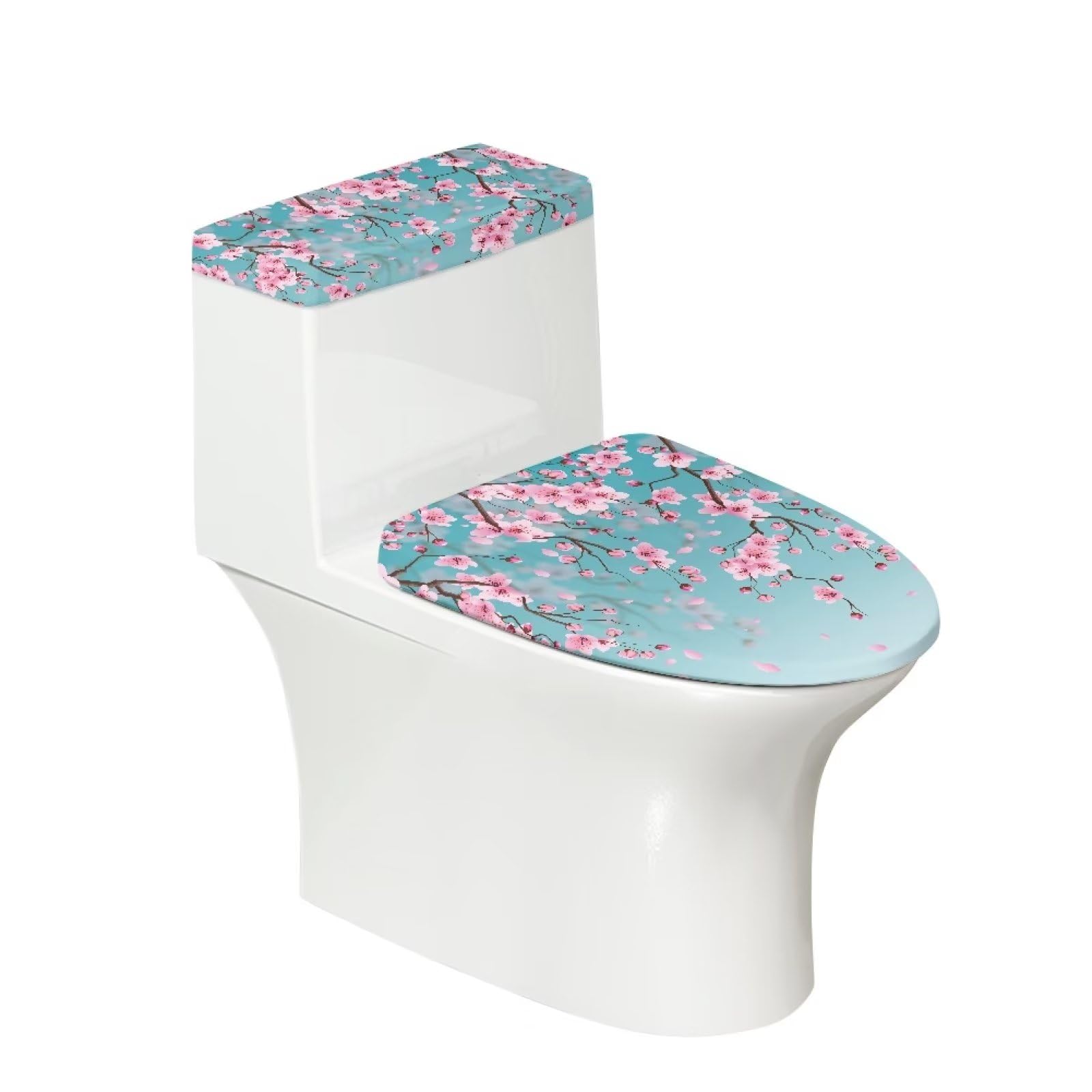 Darisoco Cherry Blossom Blue Bathroom Toilet Lid Seat Cover & Toilet Tank Lid Cover Machine Washable Fits Most Standard Toilet 1
