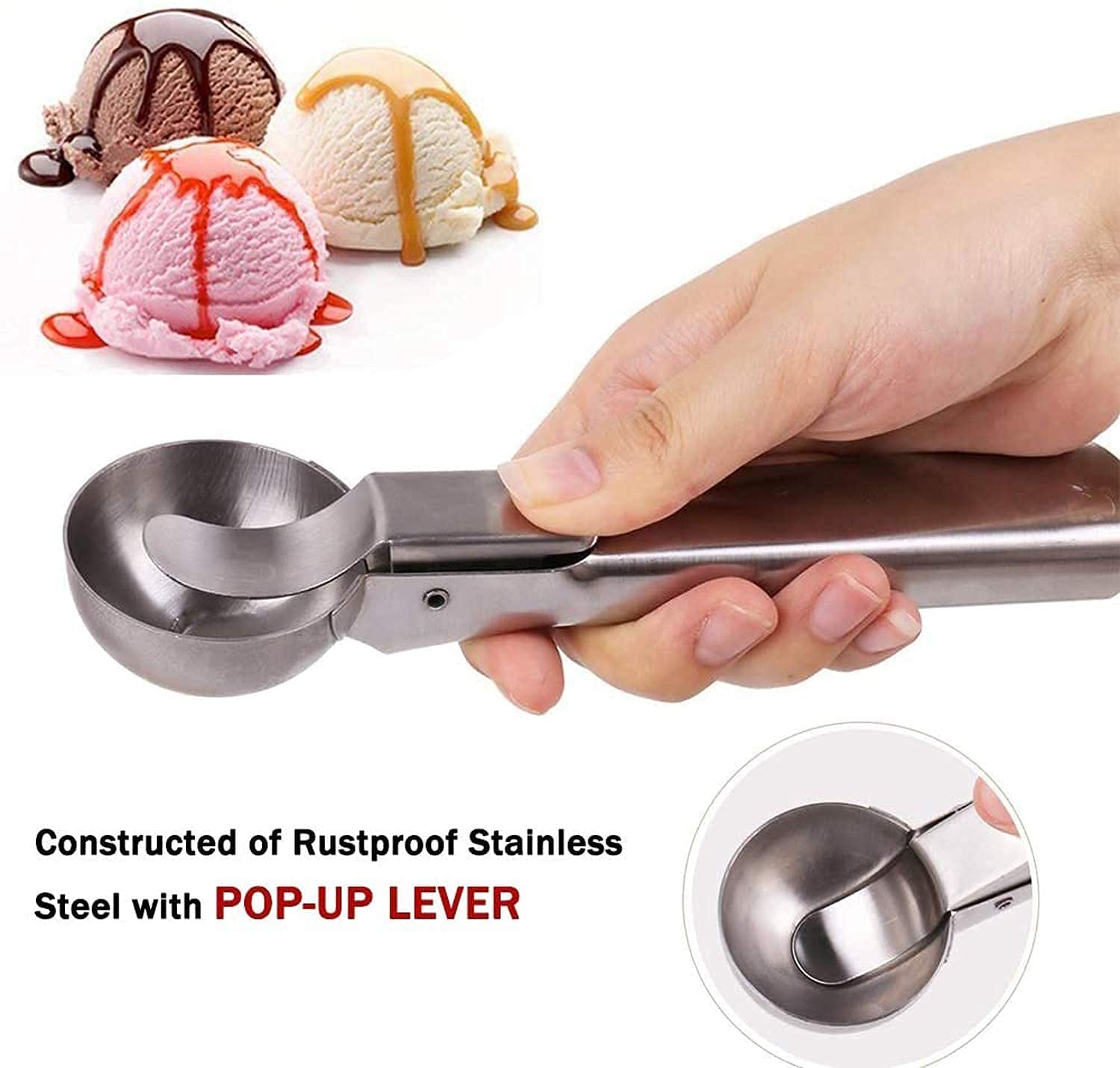 Sakoraware Stainless Steel Easy Trigger Ice Cream Scoop Scooper Serving Spoon Big Size, Multifunctional, Silver, 1 Pc 'Others''