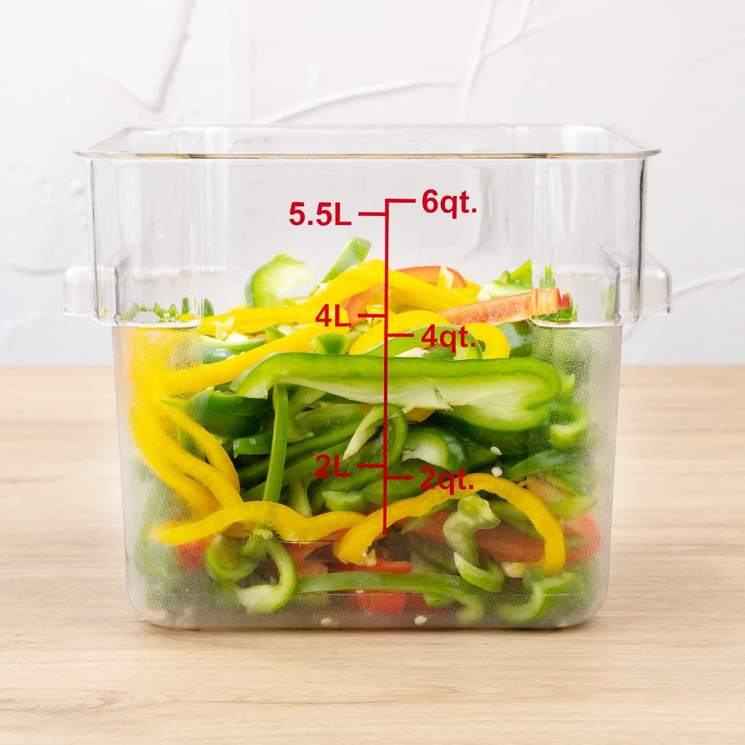 Restaurantware Met Lux 6 Quart Brine Bucket, 1 Square Marinating Container - With Volume Markers, Built-In Handles, Clear & Red