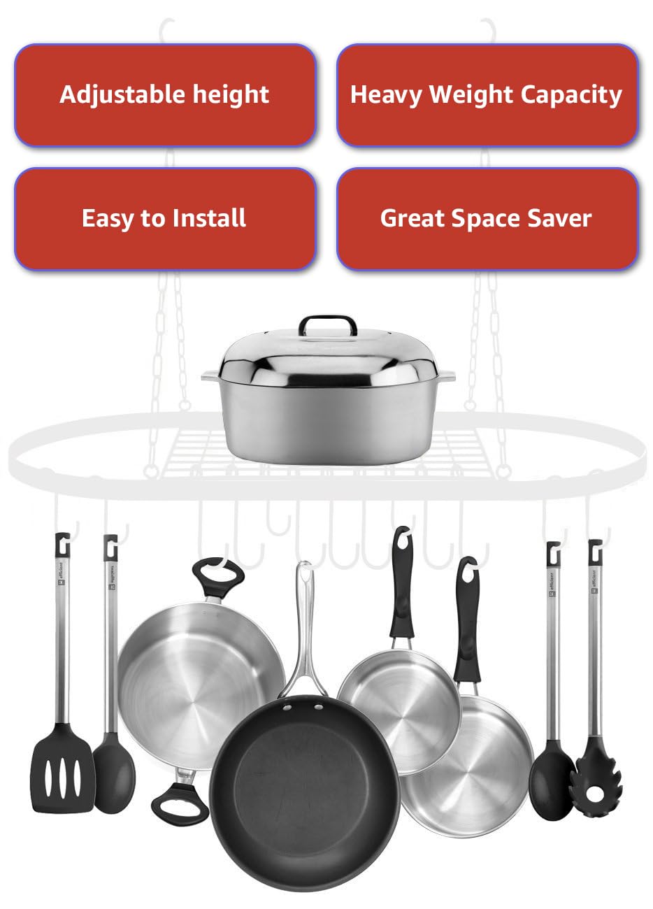 Sorbus Pot And Pan Rack For Ceiling With Hooks - Decorative Oval Mounted Storage Rack - Multi-Purpose Organizer For Home, Restau