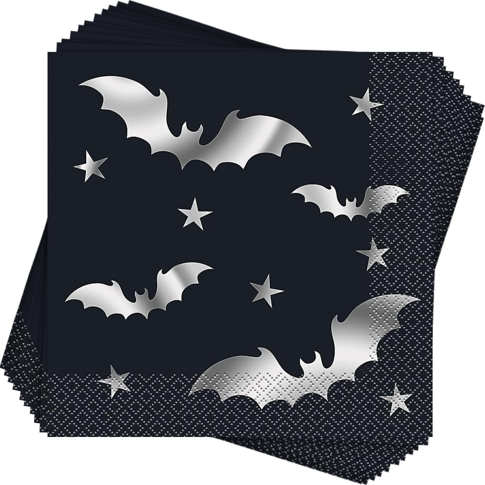 Silver Bats Halloween Luncheon Napkins - 20 Count - Spooky & Stylish Party Decor, Perfect For Festive Halloween Gatherings