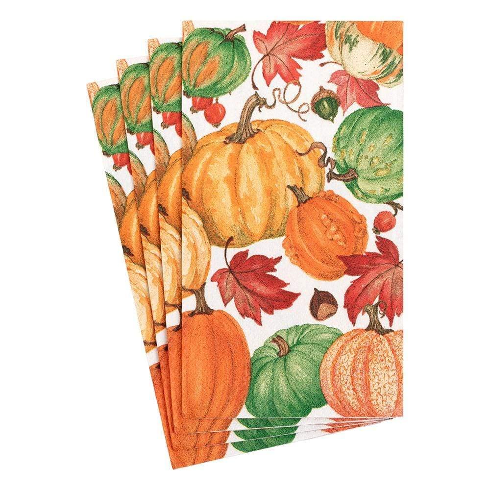 Caspari Pumpkin Field Paper Guest Towel Napkins In White - Two Packs Of 15