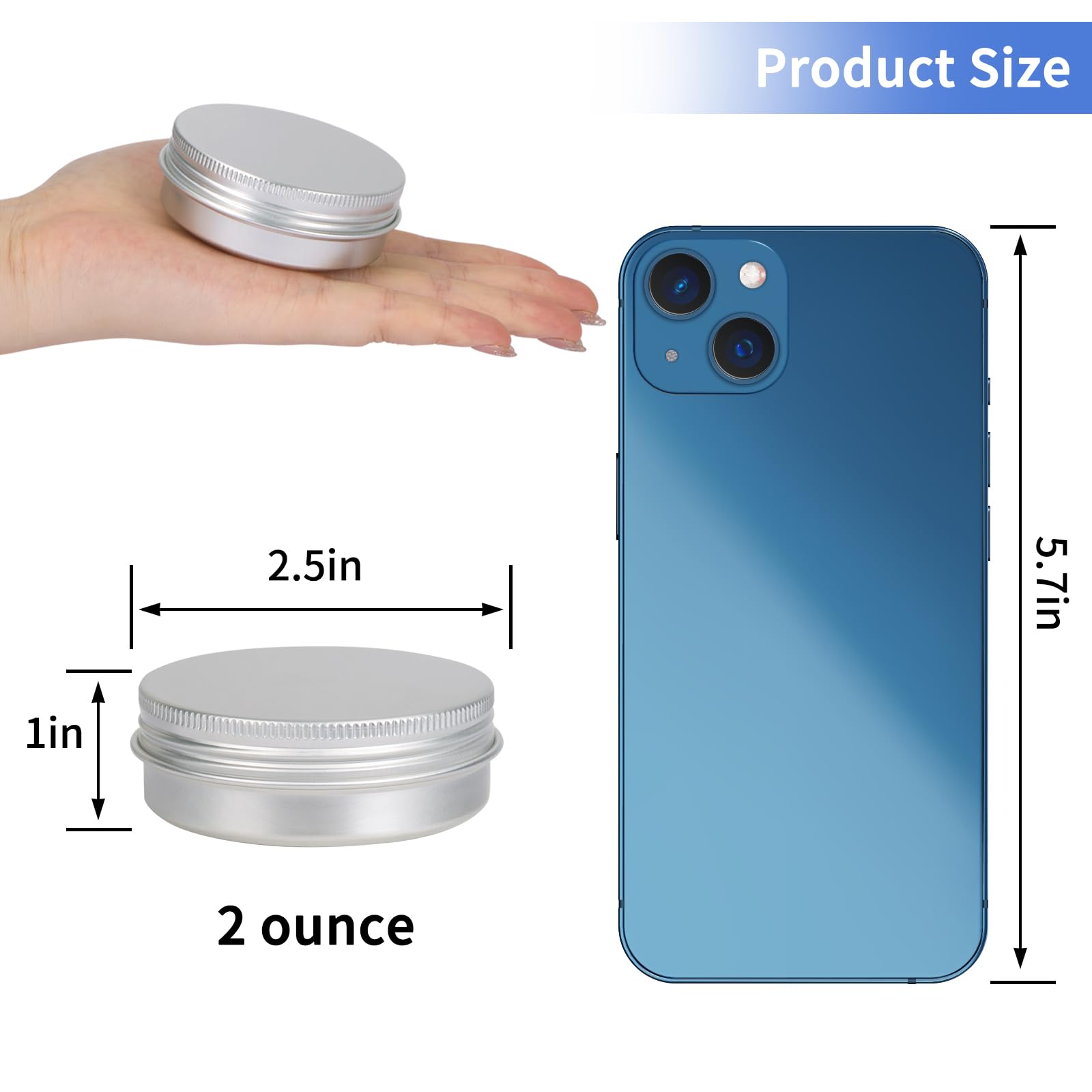 Moretoes 60 Pack Tins, 2Oz Metal Round Tins, Aluminum Tin Cans Containers With Screw Lid For Lotion Bars, Balms, Salve, Spices O