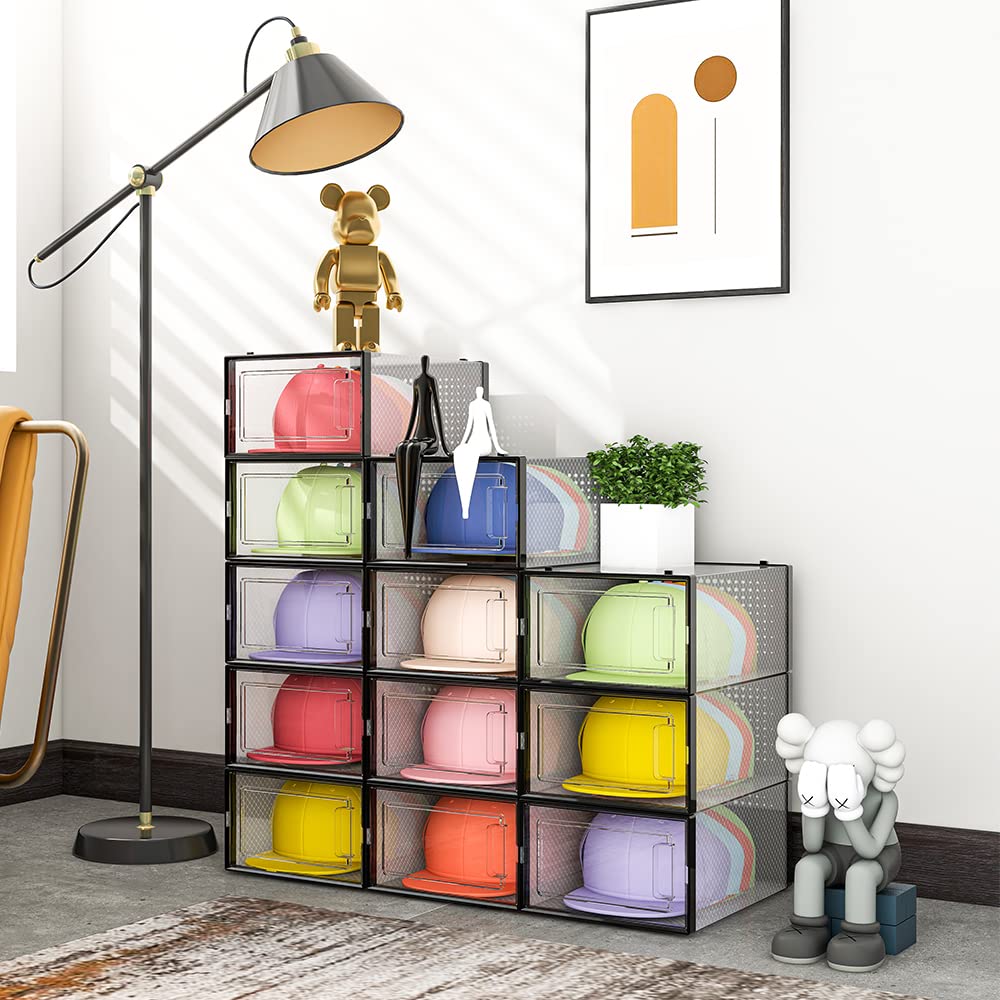 Qualiapex Hat Organizer For Baseball Caps, Hat Storage Box Showcase, Baseball Caps Collection Display Boxes Stackable, Dust-Proo