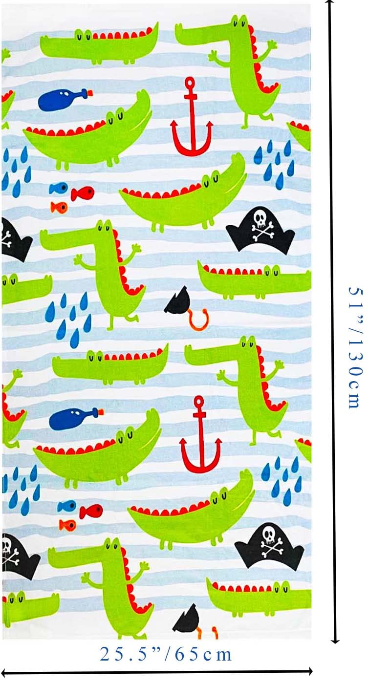 YIFONTIN Crocodile Beach Towel for Kids Velour Terry Blanket Throw 100% Cotton 25.5X51 inches for Swim Bath Camping and Picnic  Green.