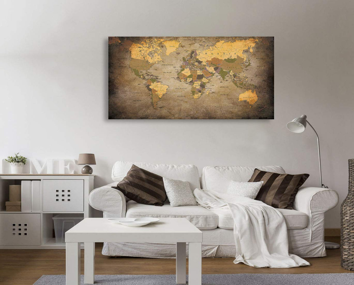 Baisuwallart- 1 Piece Vintage World Map Canvas Wall Art- Ready To Hang ...