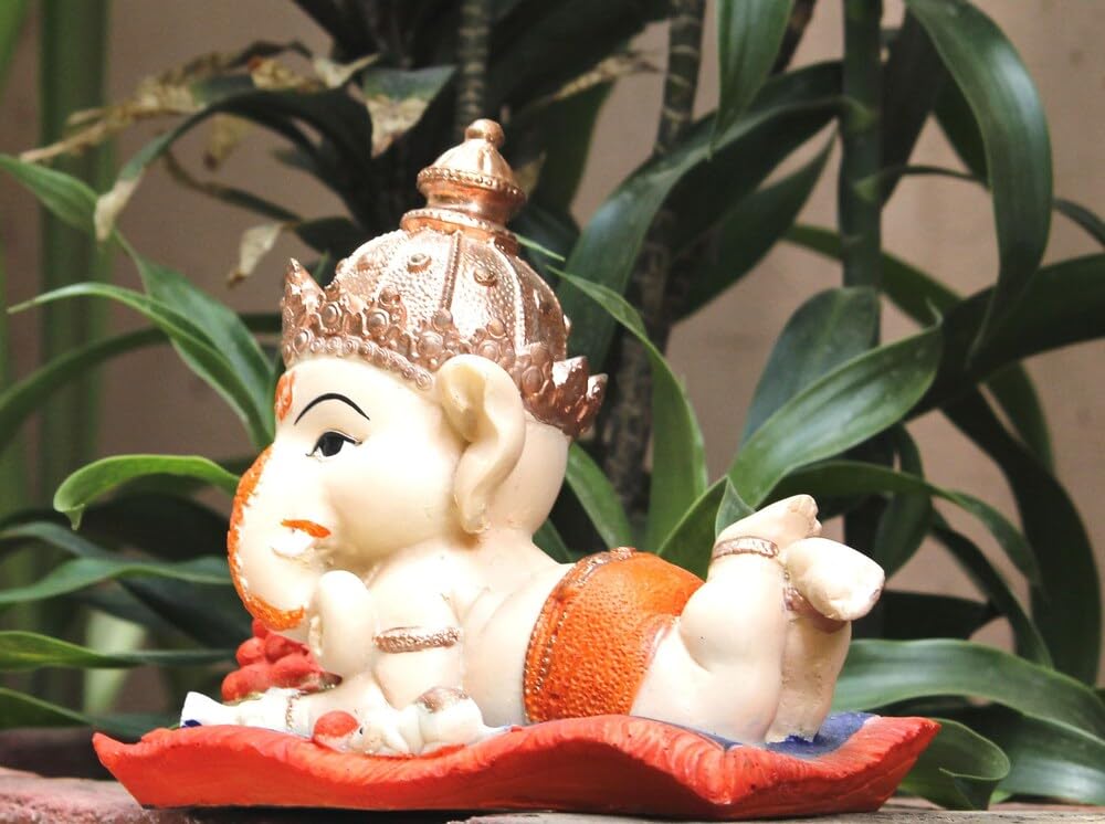 Inshreys Handcrafted Polyresin Eco Friendly Baal Ganesha Statue | Figurine Ganpati Idol Reading Book Showpiece For For Home Deco