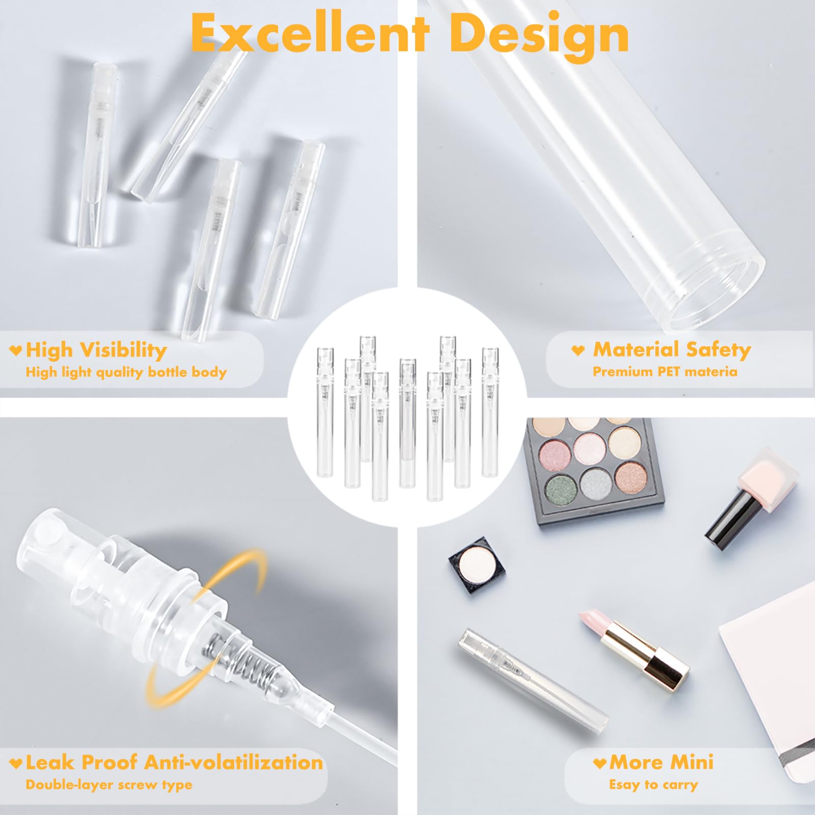 Chiallco Mini Perfume Sample Bottles, 10 Pack 5 Ml Plastic Small Perfume Spray Bottle, Fine Mist, Portable Perfume Travel Refill