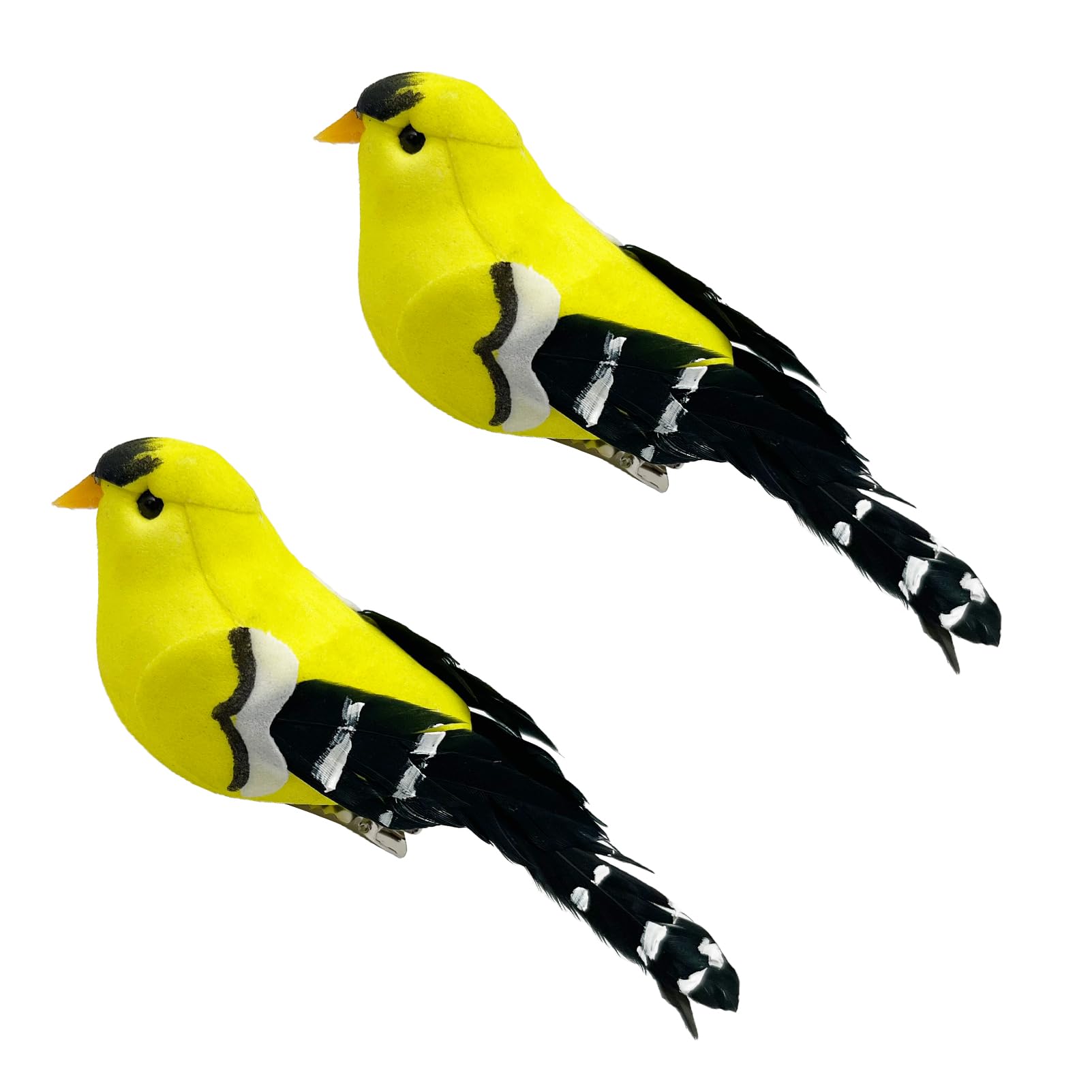 Artificial Birds Realistic Yellow Goldfinch 2 Pack Clip on Foam Feathered Bird Ornaments Figurines for Christmas Tree Decoration