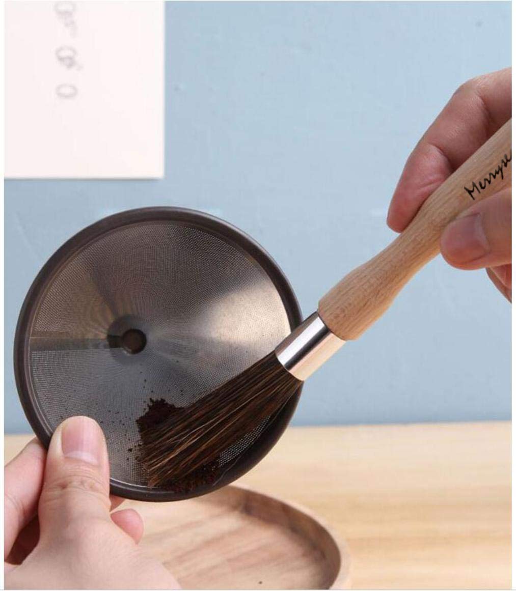 Coffee Grinder Cleaning Brush - Espresso Maker/Machine Cleaner Tool for Home Kitchen Barista - Beechwood Wood Handle  Natural Boar Bristles  Leather Hanging Loop  8 ''