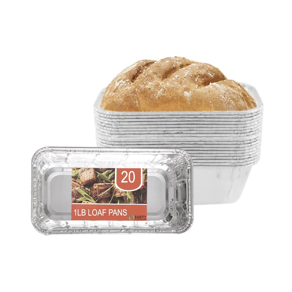 Party Bargains 2 Lb Aluminum Loaf Pan - 20 Pack, 8.5'' X 4.5'' X 2.5'' Heavy Duty Disposable Bread Pans For Perfect For Baking,
