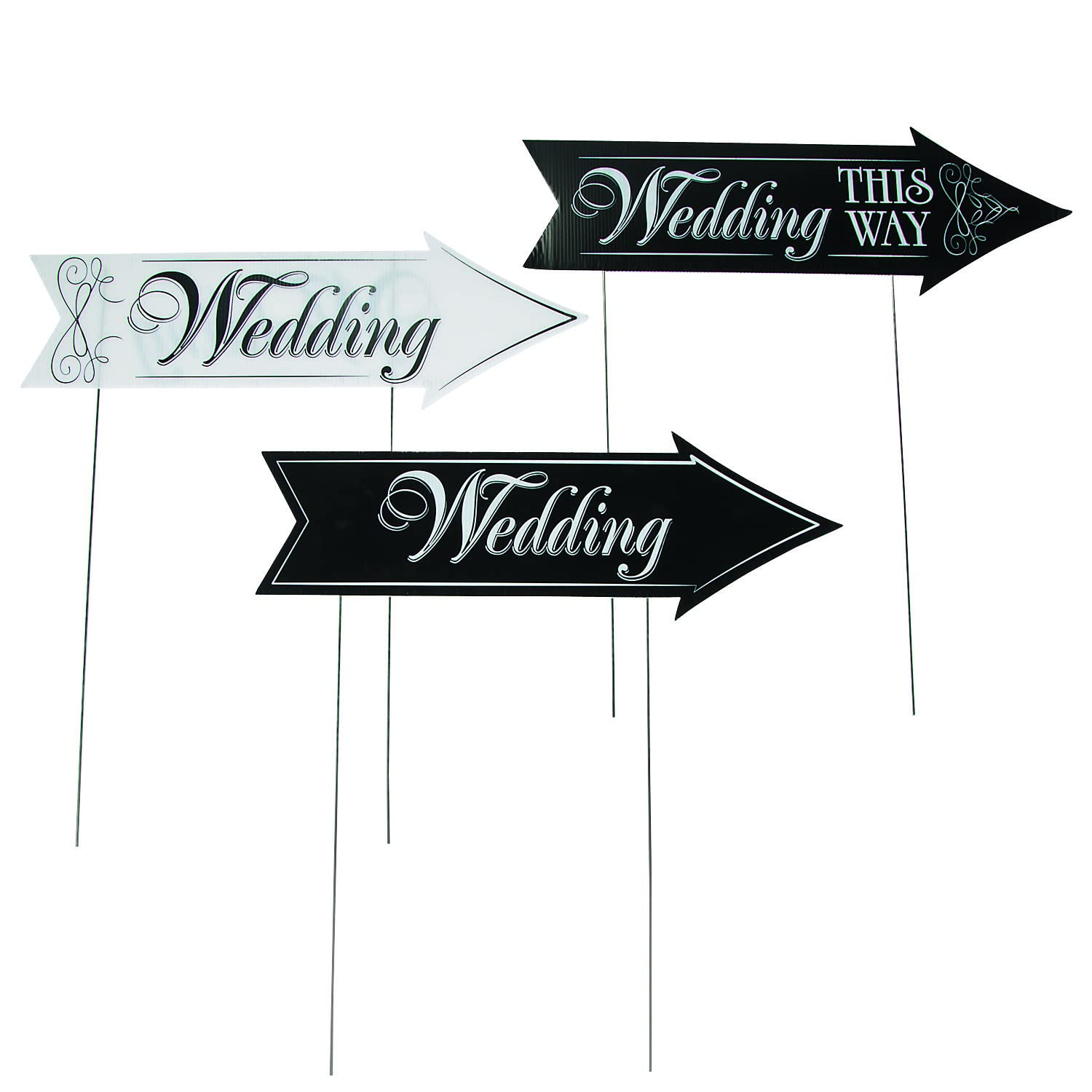 Black & White Plastic Wedding Road Sign Kit - 22 x 7 (Pack of 3) - Perfect for Guiding Guests & Venue Decorations