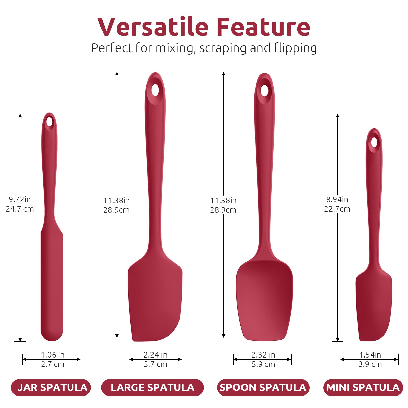 U-Taste Silicone Spatula Set With 600 Degrees Fahrenheit Heat Resistant (Red)