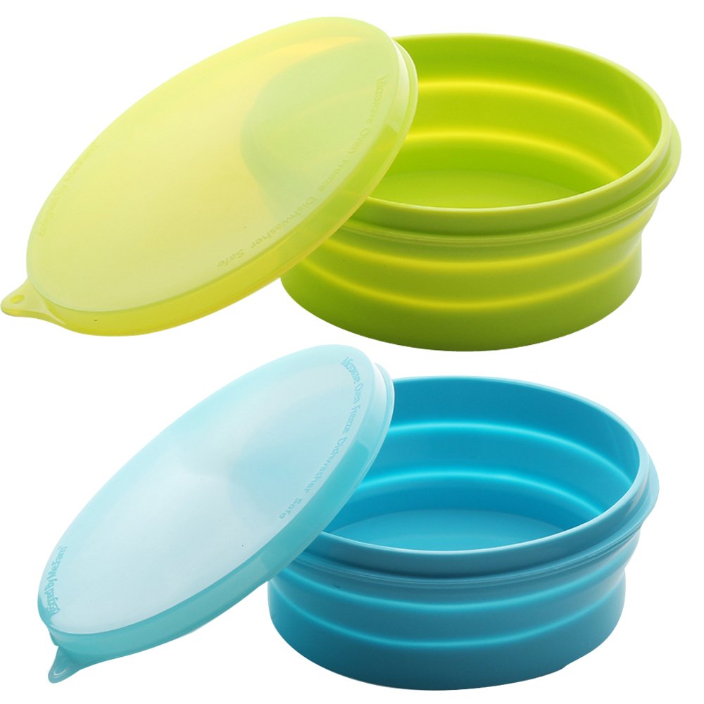 ME.FAN Silicone Collapsible Bowls - Silicone Folding Travel Bowl with Lids - Expandable Food Storage Containers Set - Portable, 