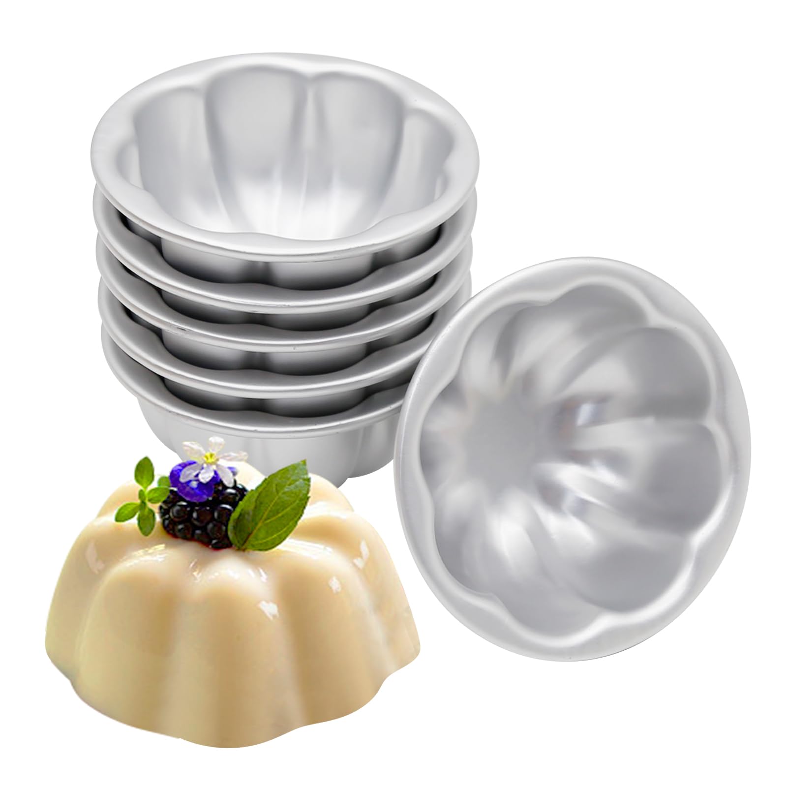 6 Pcs Egg Tart Molds Aluminum Alloy Cake Tartlets Baking Tool Flower Shape Non-Stick Egg Tart Molds 3.5 X1.6Inch Muffin Cupcake