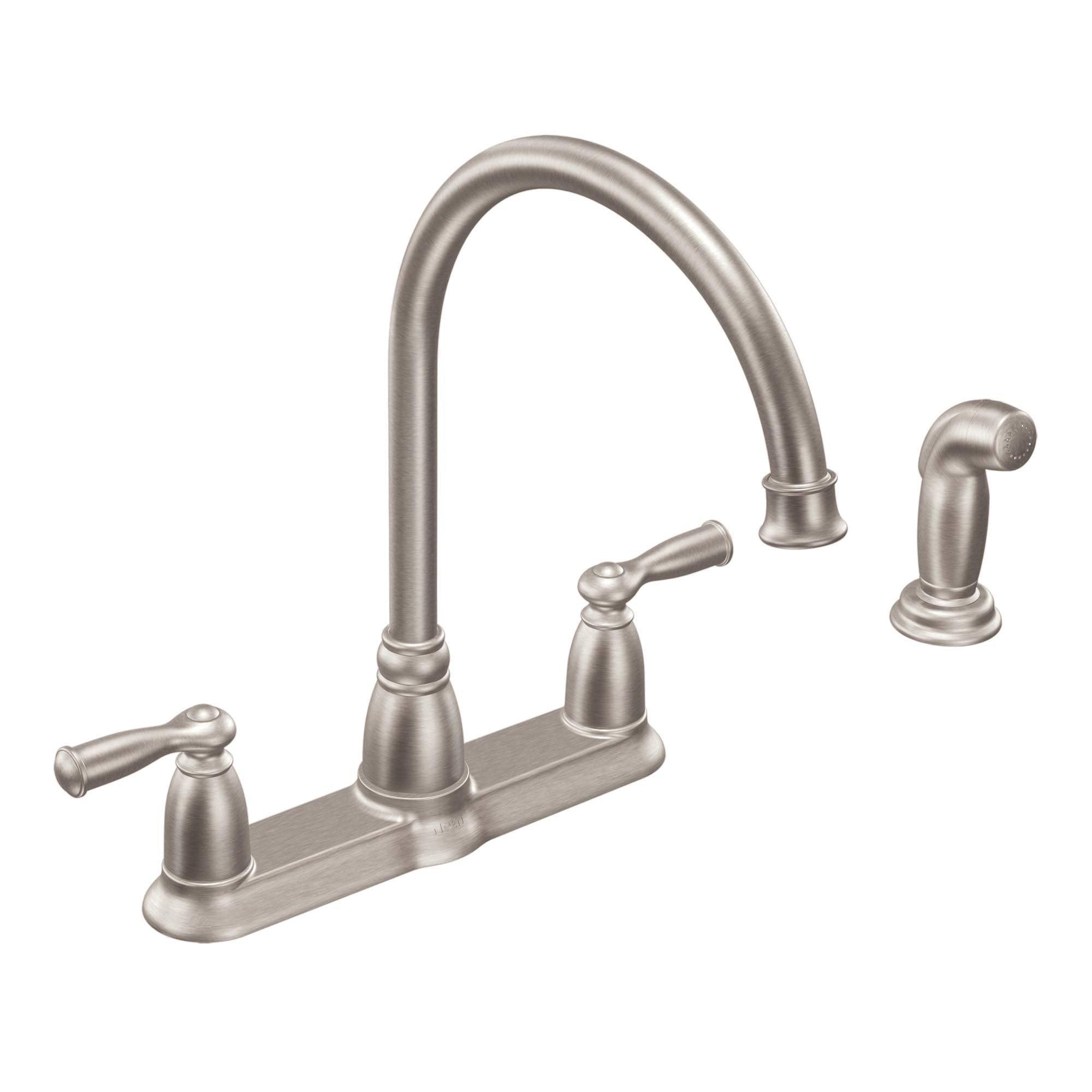 Moen Ca87000Srs Banbury Two Handle Stainless Steel Kitchen Faucet Side Sprayer Included, No Size, Spot Resist Stainless