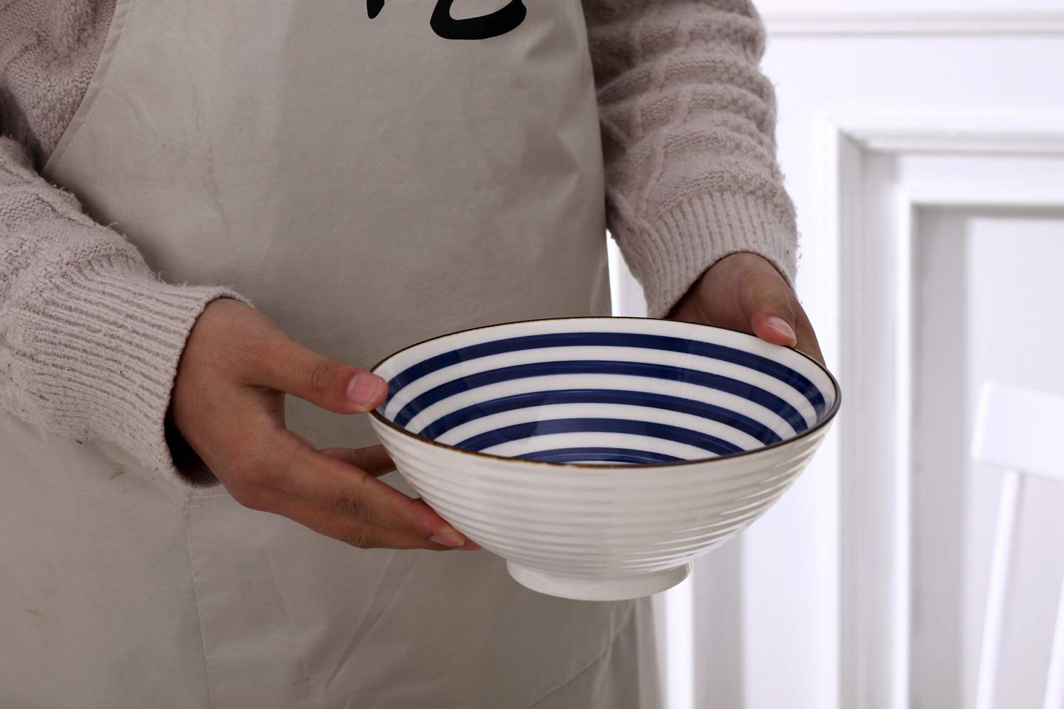 Porcelain Bowls Set Of 4, Ceramic Salad Bowl, Large Serving Bowl For Desserts, Ramen, Pho, Noodles, 35 Ounce,8-Inch Pho, Noodles