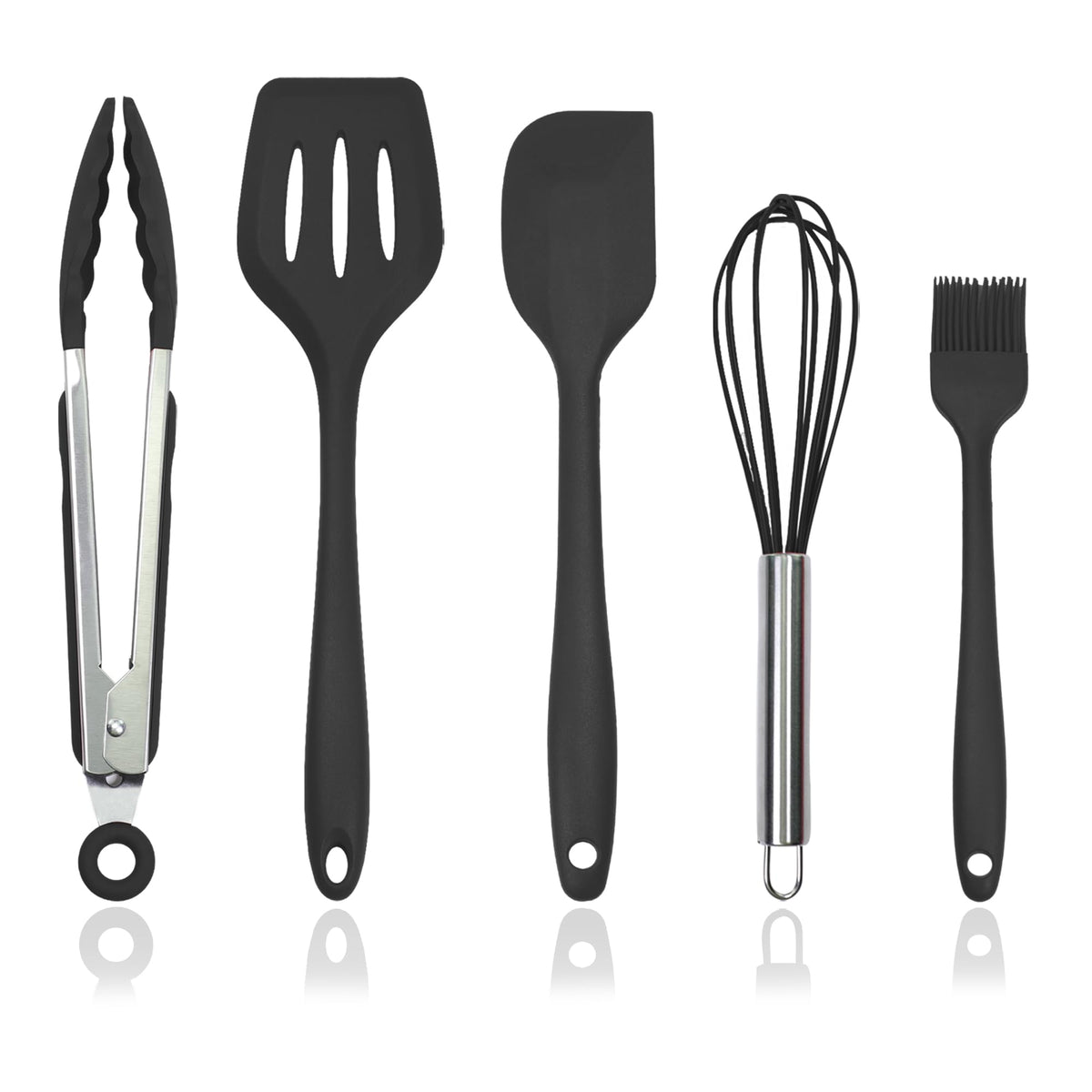 Silicone Kitchen Cooking Utensils Set Kitchen Spatula Set With Holder,5 Pcs Heat Resistant Silicone Kitchen Utensils Gadgets Too