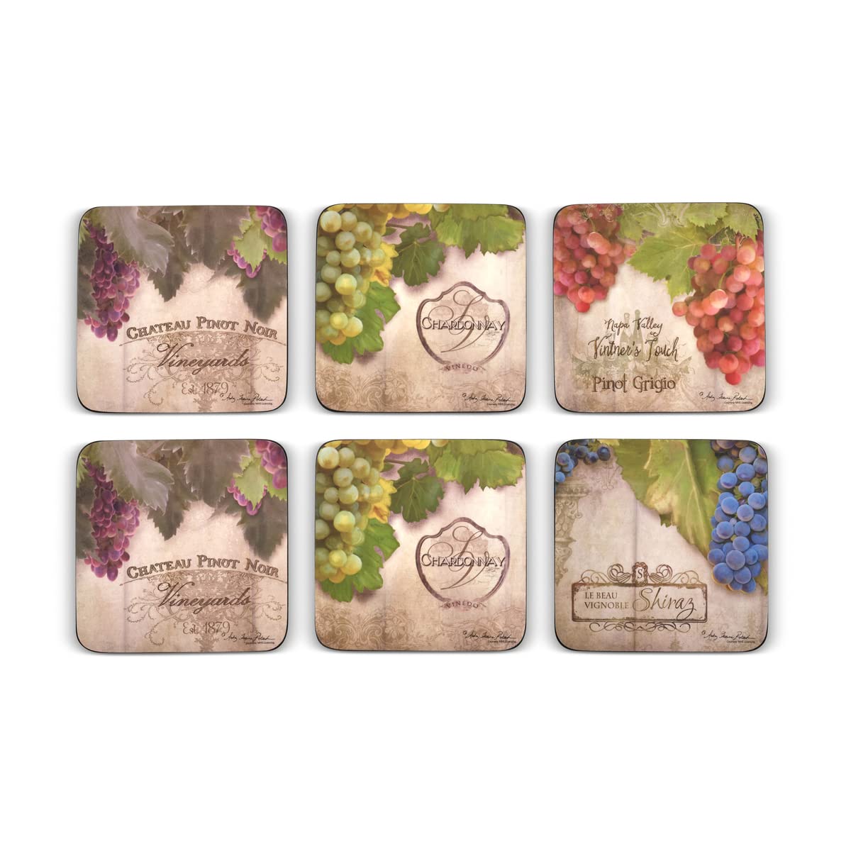 Pimpernel Tuscan Vineyard Collection Coasters | Set Of 6 | Cork Backed Board | Heat And Stain Resistant | Drinks Coaster For Tab