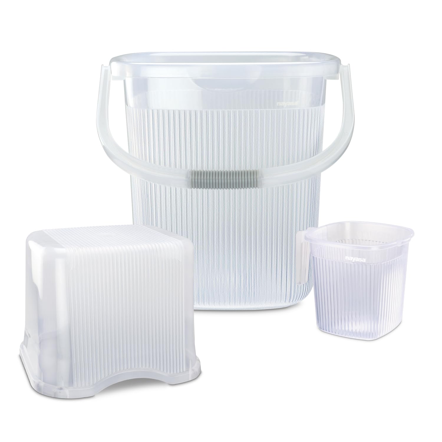 Nayasa Rimmy Plastic Bucket Set For Bathroom | 18 Liters Bucket & 1.5 Liters Mug | Bathroom Set Of 3 | Bathroom Accessories Set 