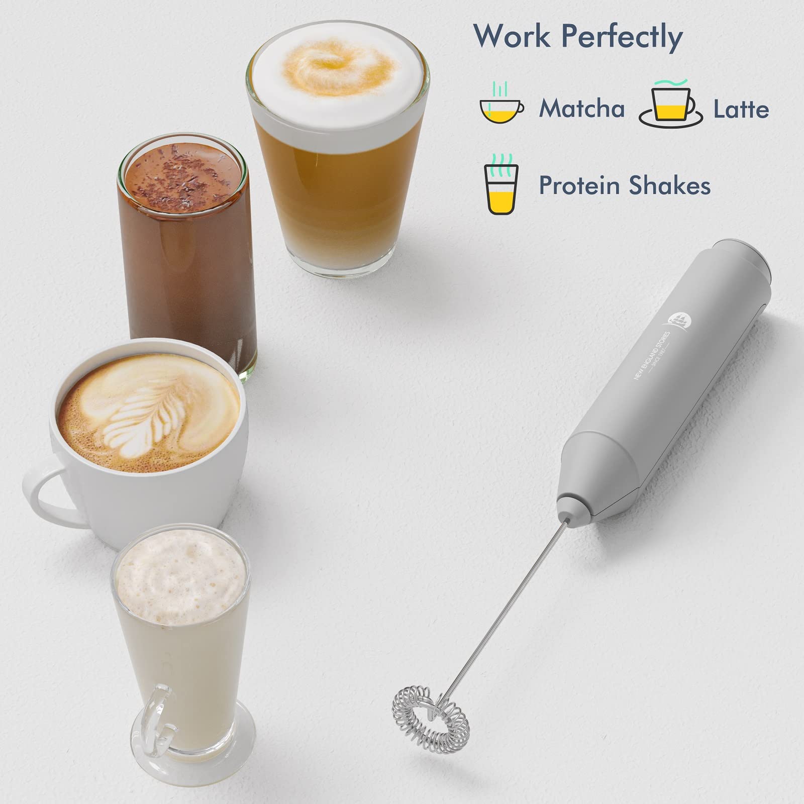 Powerful Milk Frother Handheld Foam Maker  Mini Whisk Drink Mixer for Coffee  Cappuccino  Latte  Matcha  Hot Chocolate  No Stand  Grey