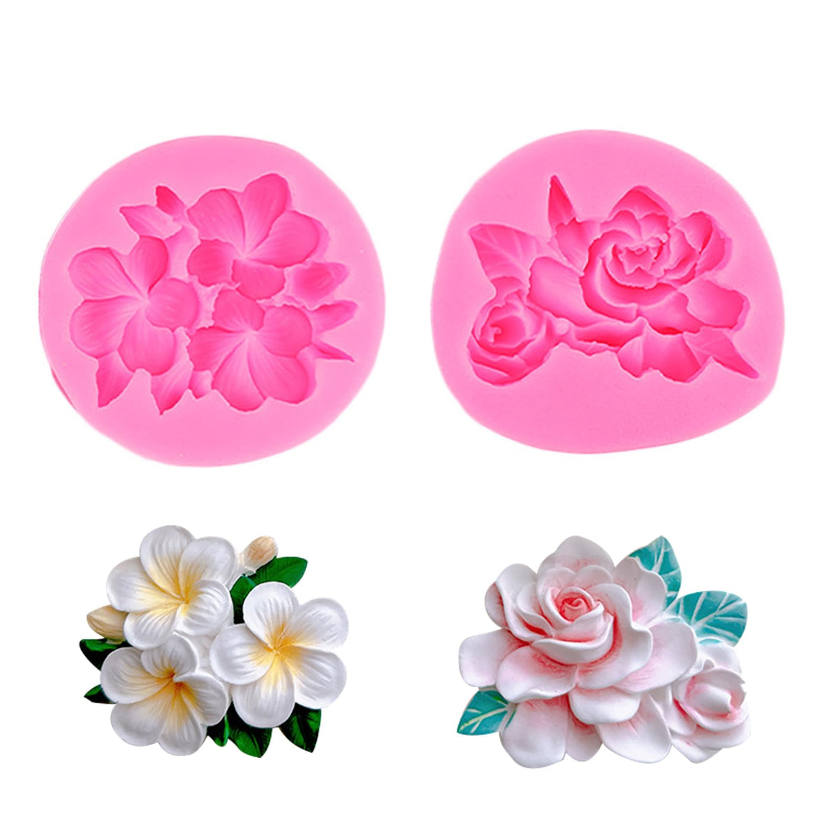2 Pack Flower Fondant Molds Silicone Gardenia Plumeria Rubra Flower Mold Candy Chocolate Kitchen Baking Tools, Cookies, Flower P