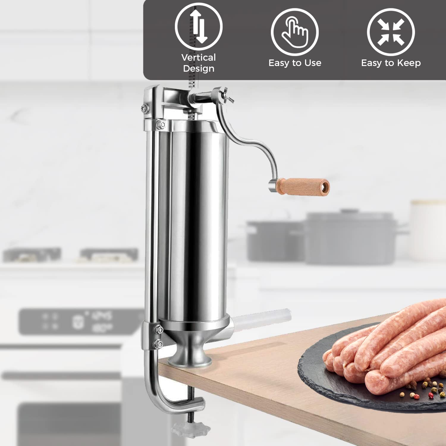 Sausage Stuffer, Stainless Steel Sausage Maker, Best Professional Kitchen Meat Sausage Stuffing Machine With 4 Filling Nozzles A
