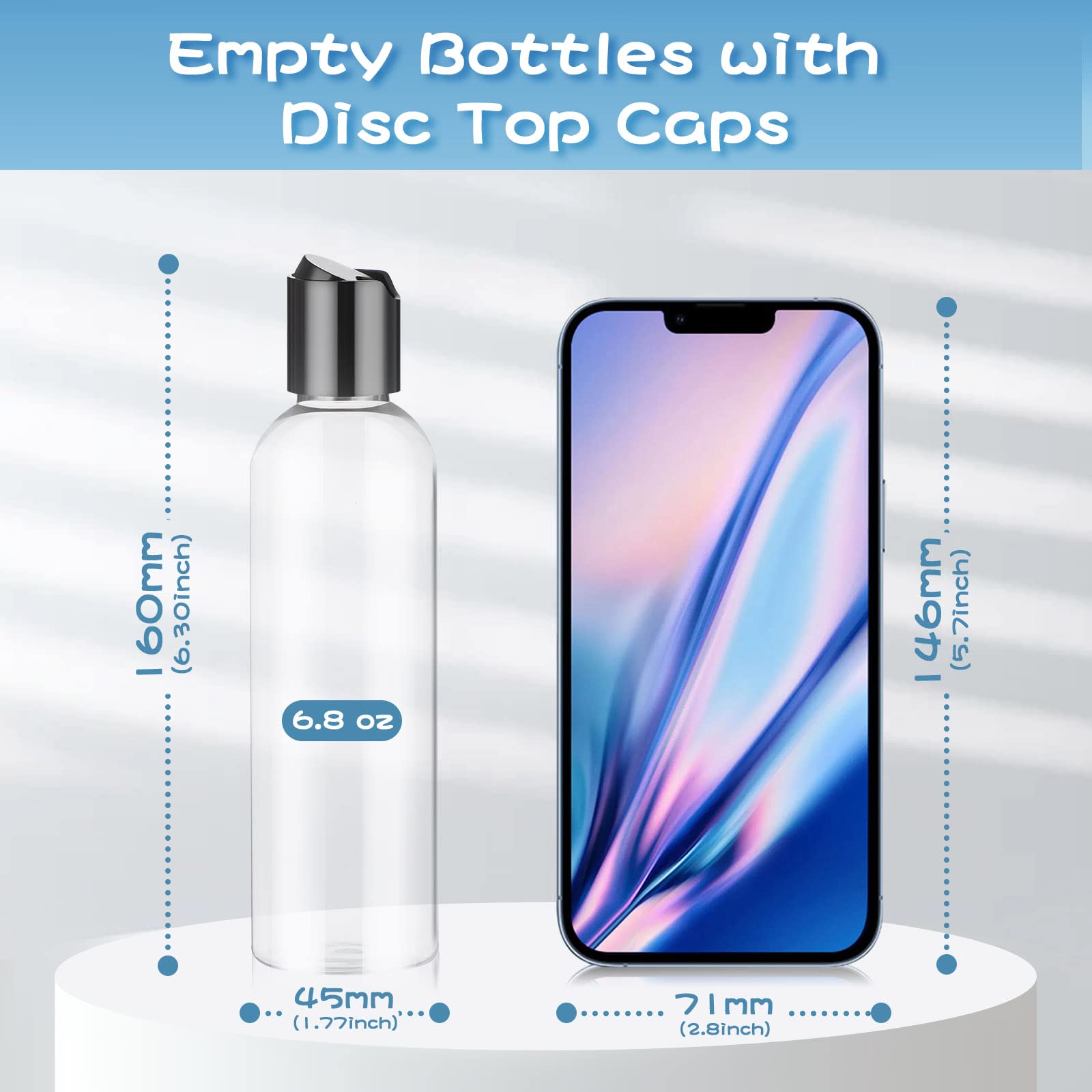 24 Pcs 6.8 Oz Clear Plastic Empty Bottles Refillable Containers With Disc Cap Travel Shampoo Bottles For Shampoo Lotions Creams