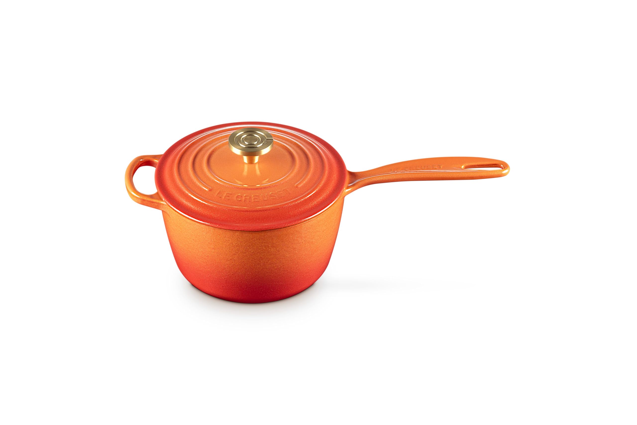 Le Creuset Enameled Cast Iron Signature Round Saucepan, 2.25 qt., Flamme Doree with Crucible Knob