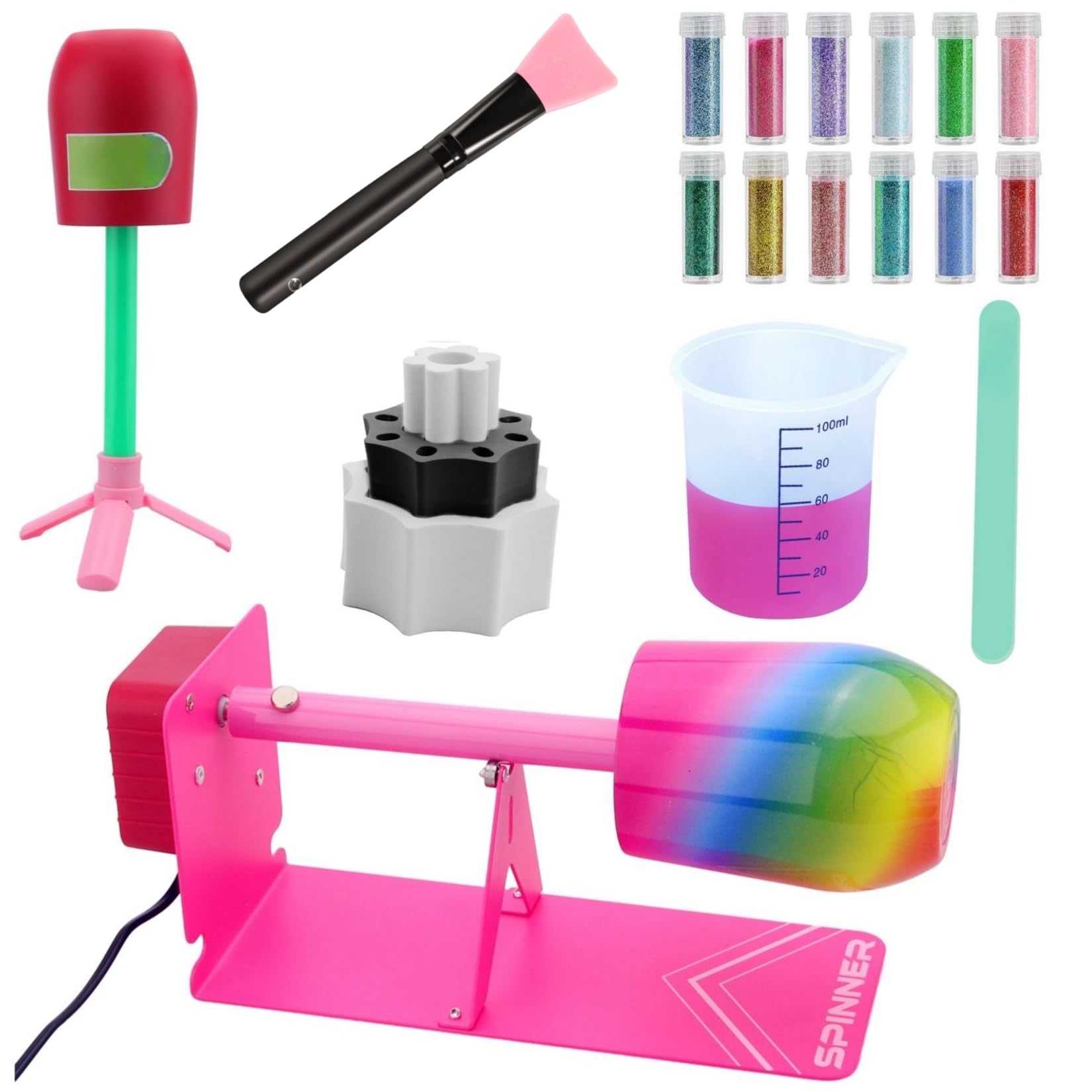LFSUM Cup Turner for Crafts Tumbler Cup Spinner Machine Kit,Wood Cuptisserie Turner DIY Glitter Epoxy Tumblers with Silent UL Mo