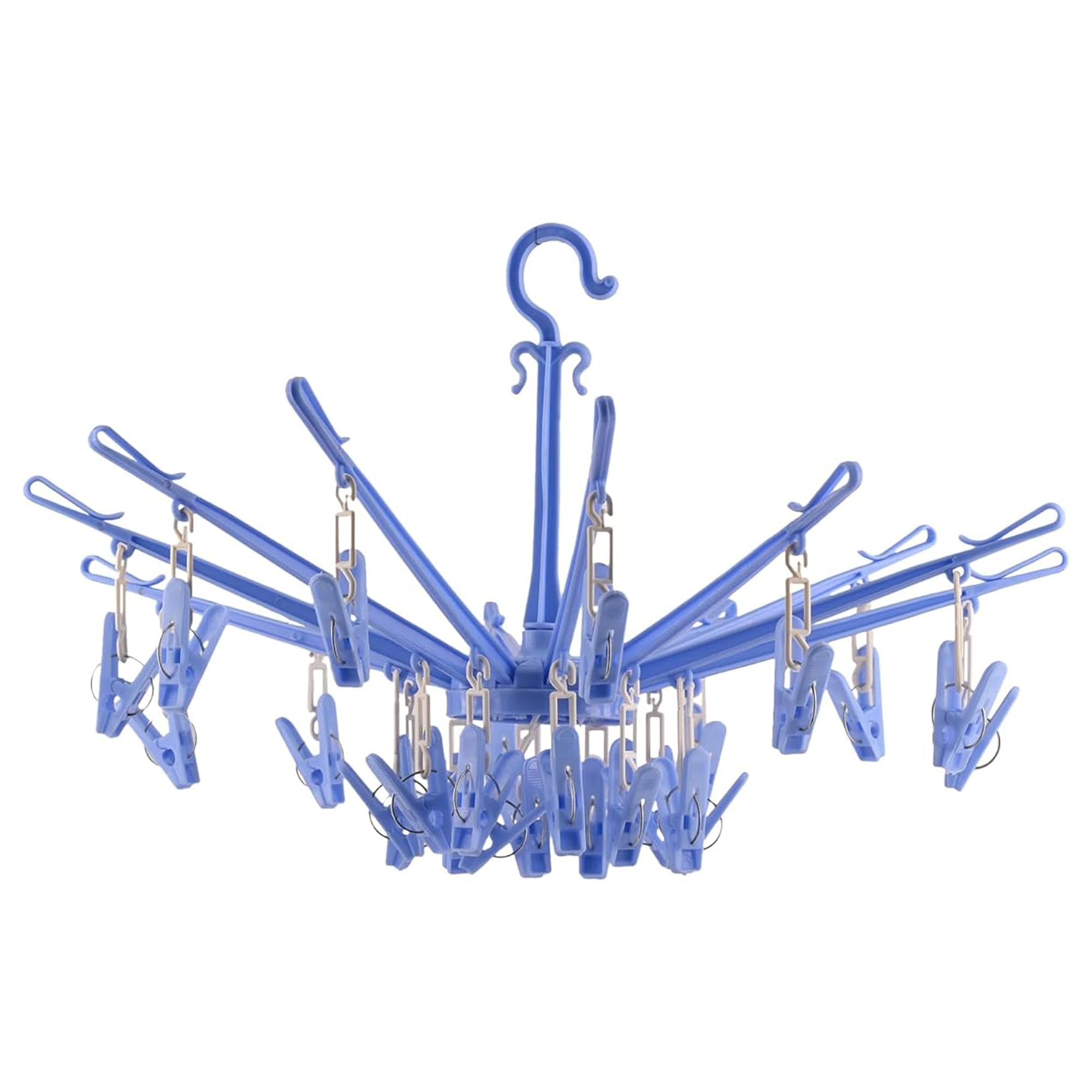 Kuber Industries Cloth Drying Hanger | 24 Clips Baby Drying Pegs | 360 Degree Rotatable Hanger | Clip Stand For Cloth | Folding 