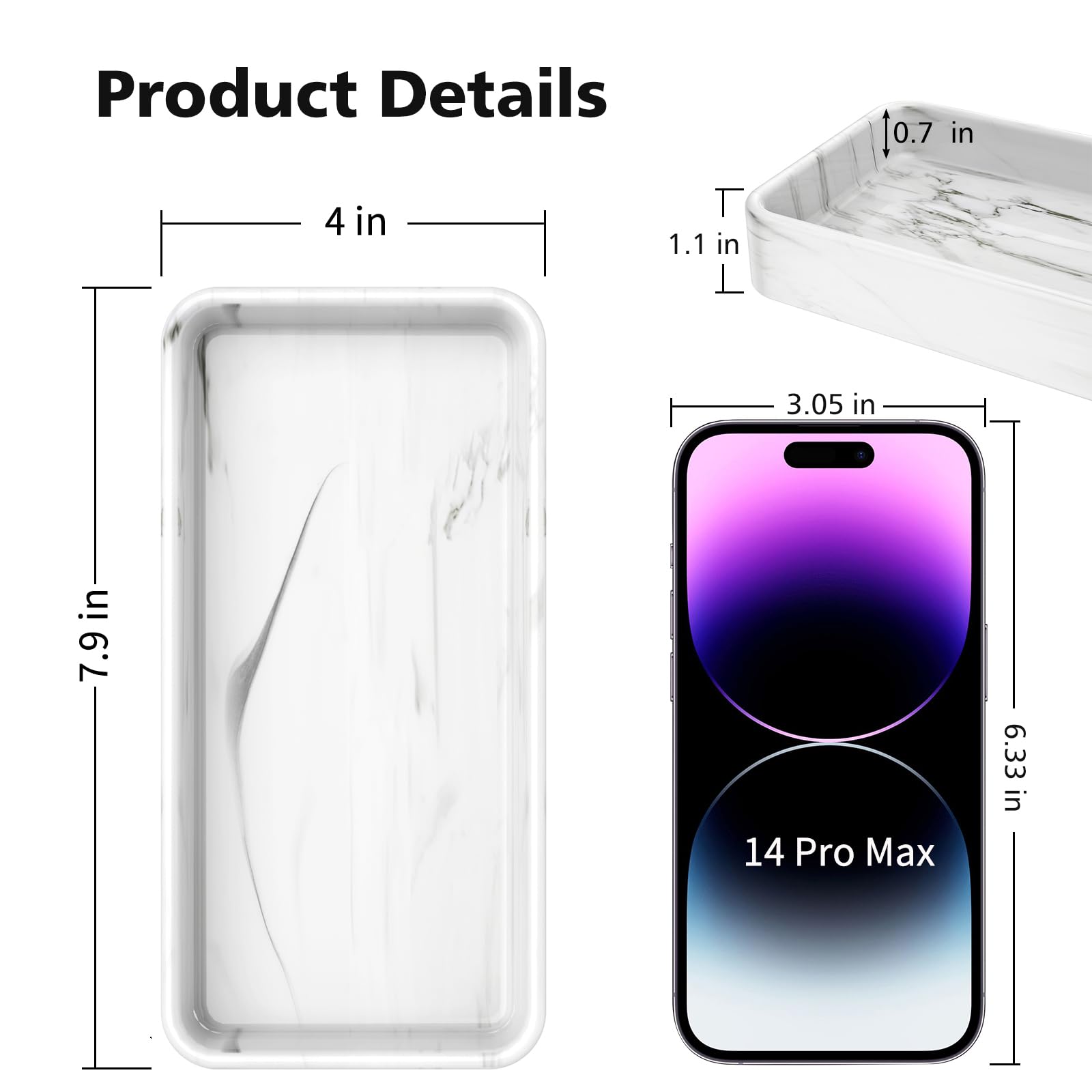 Gurygo 8'' Ceramic Bathroom Vanity Tray For Kitchen Counter - Kitchen Soap Tray - Rectangular Vanity Tray For Bathroom - Porcela
