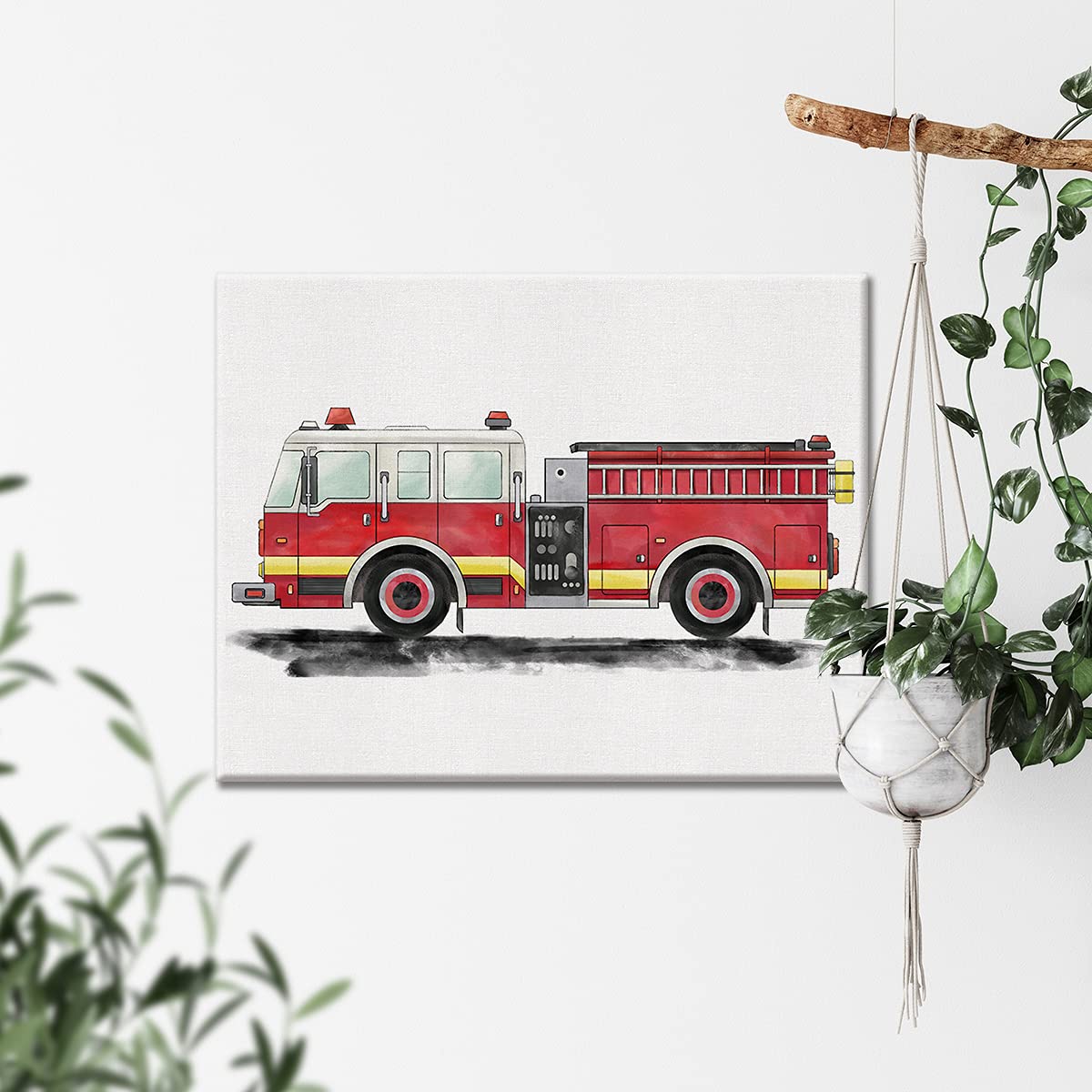 Firetruck Canvas Wall Art Watercolor Transportation Vehicles Fire Engine Canvas Painting Prints For Home Boys Bedroom Nursery Wa