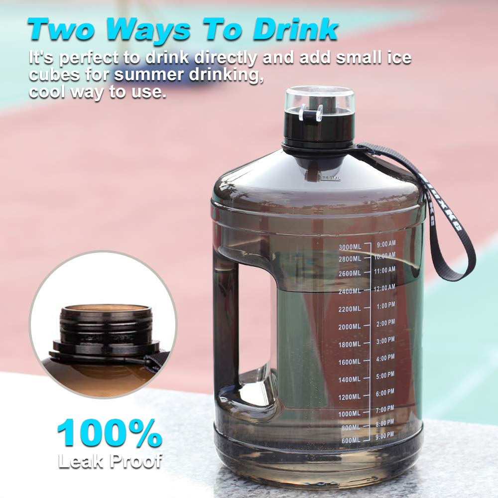 Sluxke 1 Gallon Water Bottle Portable Water Jug Fitness Sports Daily Water Bottle With Motivational Time Marker,Leak-Proof, Wide