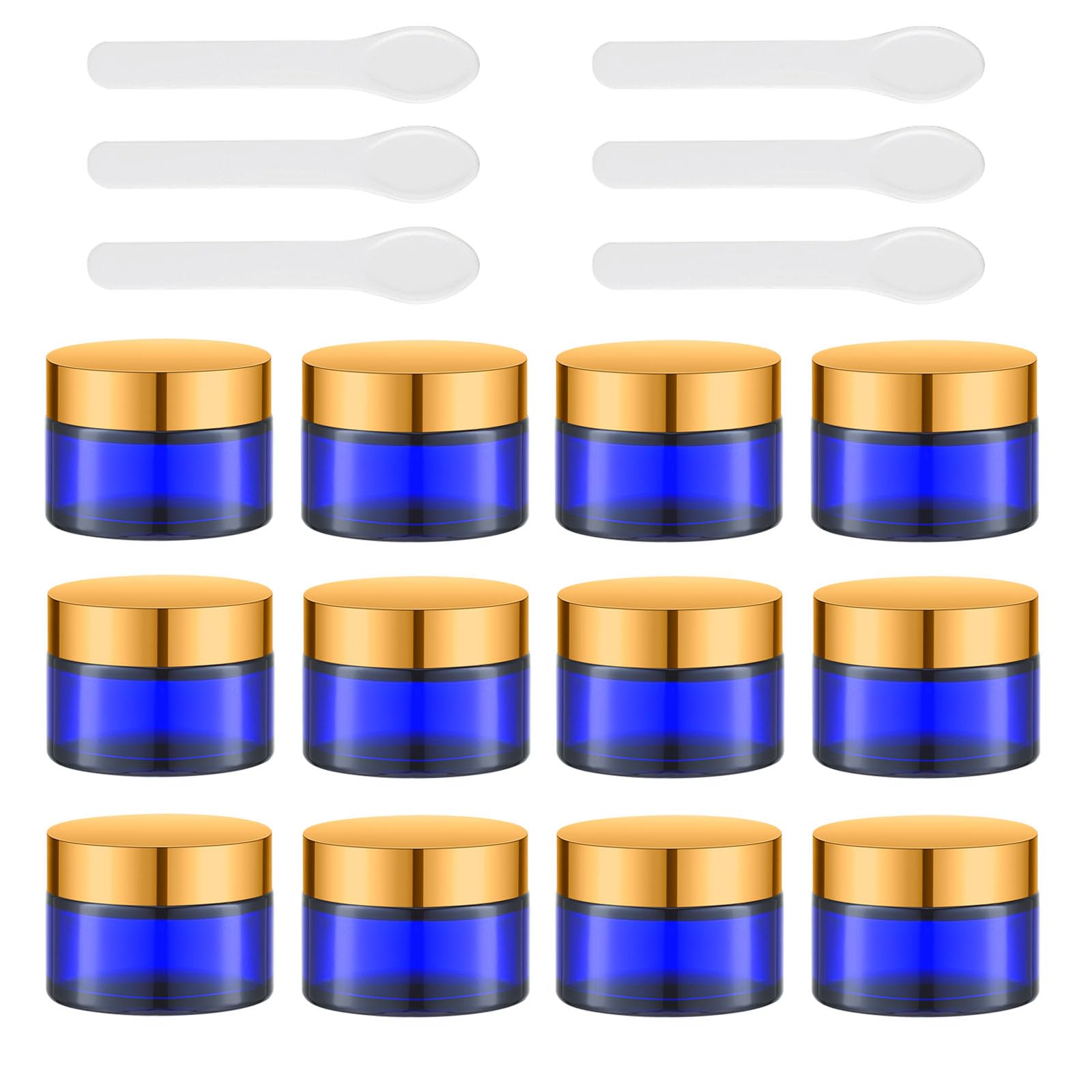 Lil Ray 1 Oz Round Cobalt Blue Glass Jar With Inner Liners And Gold Lid (12Pcs)