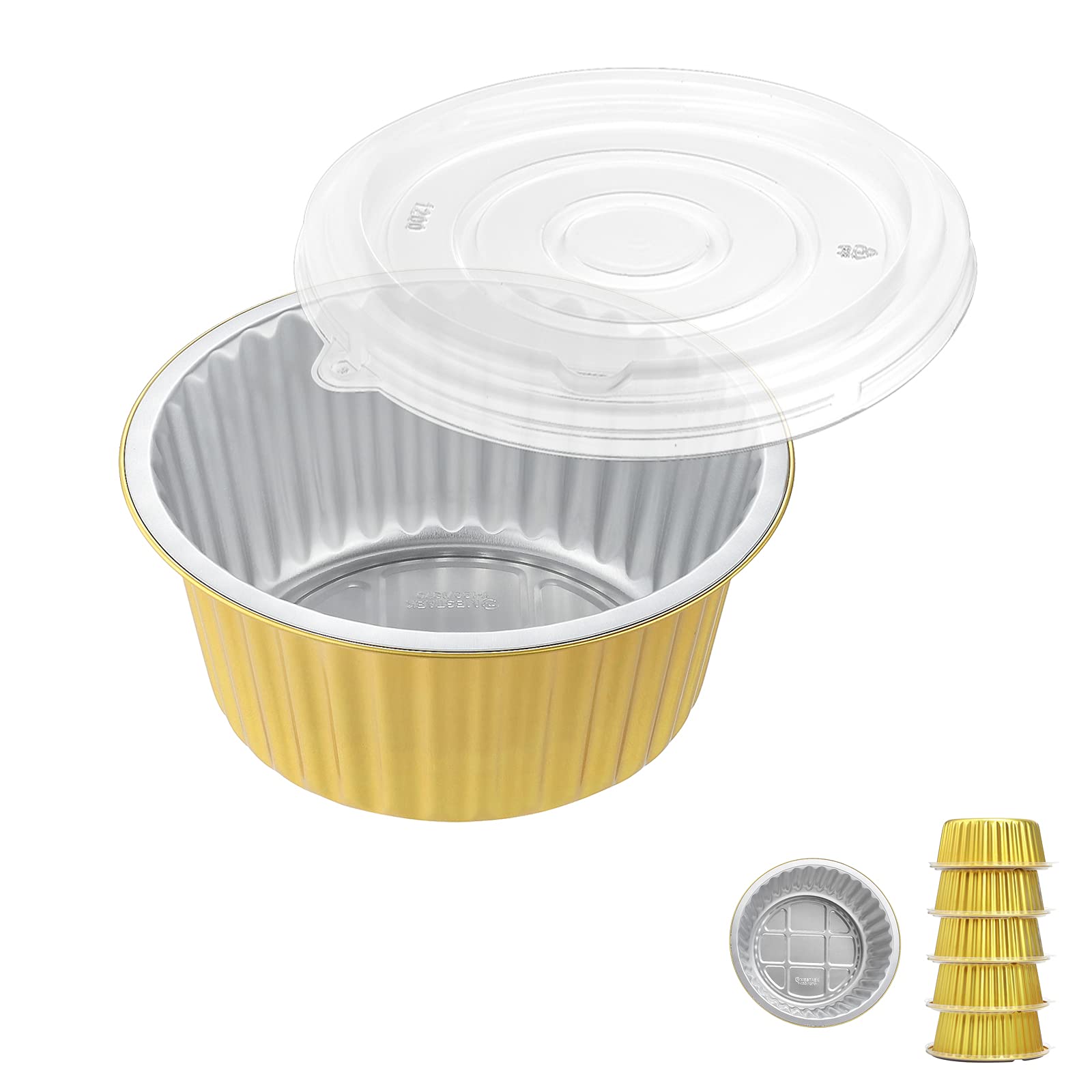 MESTAEK 46oz Deep Round Aluminum Foil Pans with Lids, 5 Pack