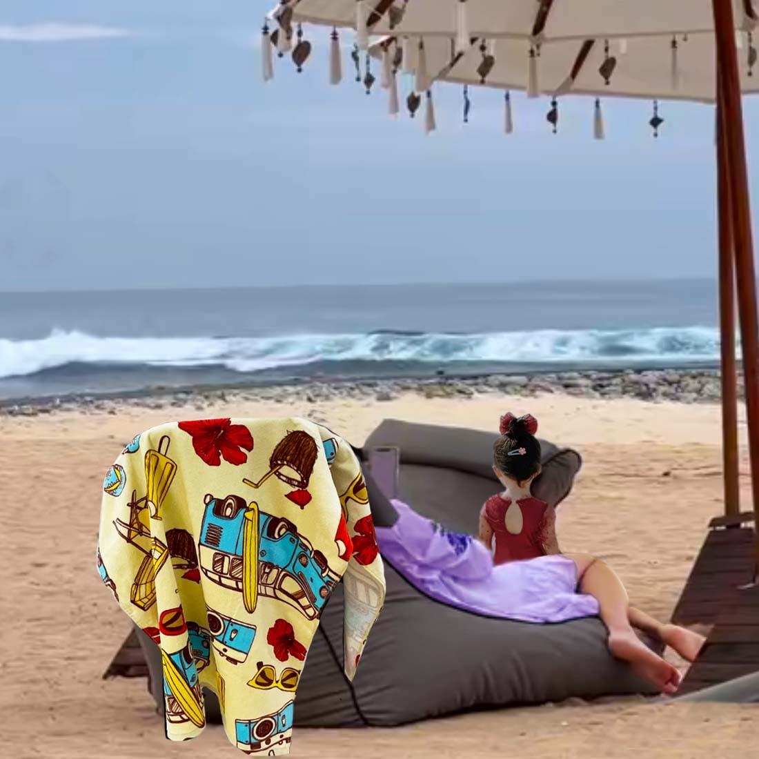 YIFONTIN Beach Towel for Kids  Velour Terry Blanket Throw 100% Cotton 25.5X51 inches for Swim Bath Camping  Bus Coastal Tour.