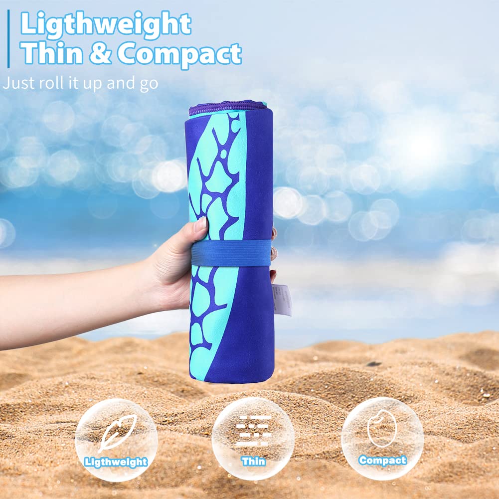 2 Pack Microfiber Lightweight Beach Towel 71''X32'' Oversized Extra Large Thin Sand Free Towels Travel Swim Pool Yoga Gym Campin