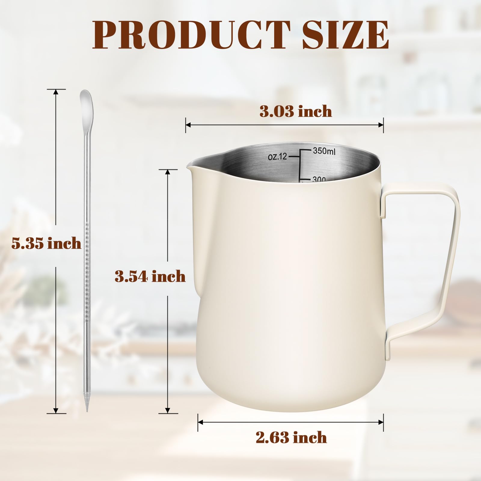 Amrules Milk Frothing Pitcher, 12Oz Milk Frother Cup With Clear Scale, 304 Stainless Steel Cappuccino Espresso Machine Accessori