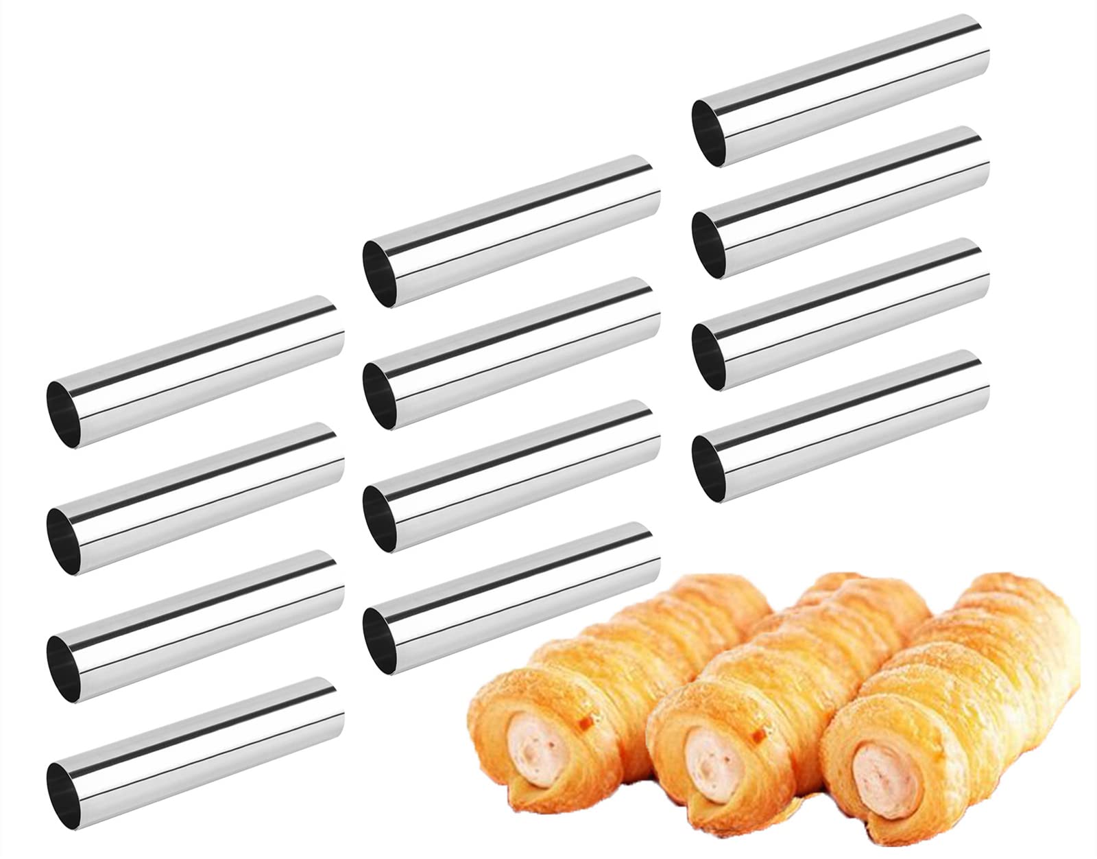 Fantasyday Non-Stick Cream Horn Molds Stainless Steel, 4.92 Inch Large Size Cannoli Tubes Kit Pack Of 12 Baking Cones Pastry Rol