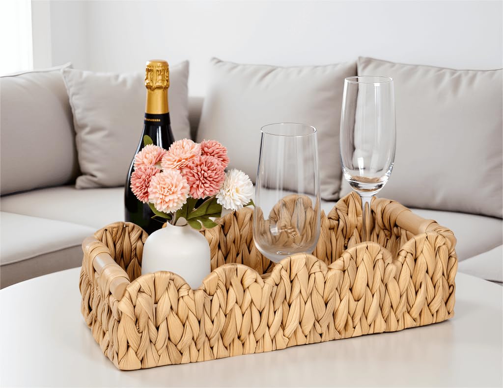 Kriitools Scalloped Decorative Toilet Paper Storage Basket, Wicker Rattan Farmhouse Rustic Home Decor Basket for Shelves Pantry