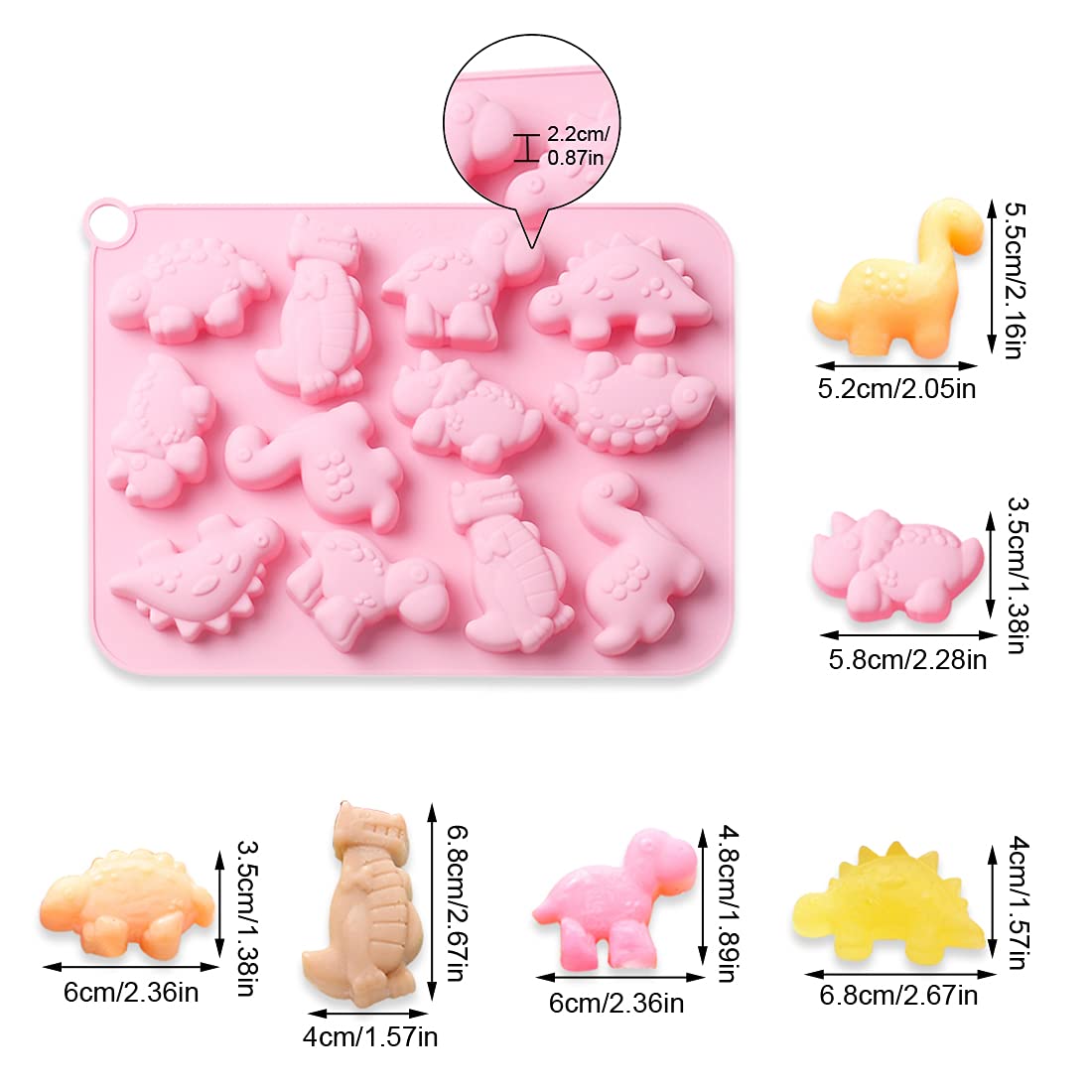 Jomihoney 2Pcs Cute Dinosaur Silicone Cake Molds Kid'S Cartoon 3D Dino Chocolate Gummy Mold Tray 12 Cavity Candy Fondant Mould C