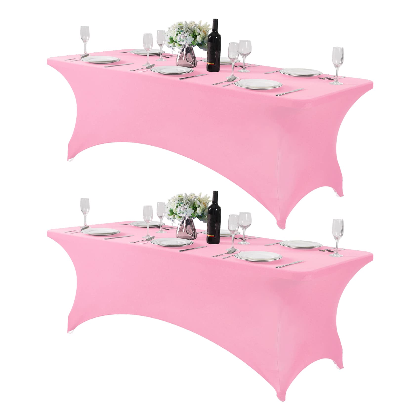 Hezuzo 2Pack Spandex Table Cover For 8Ft Table Universal Fitted Stretch Tablecloth For Party, Banquet, Wedding And Events-Pink