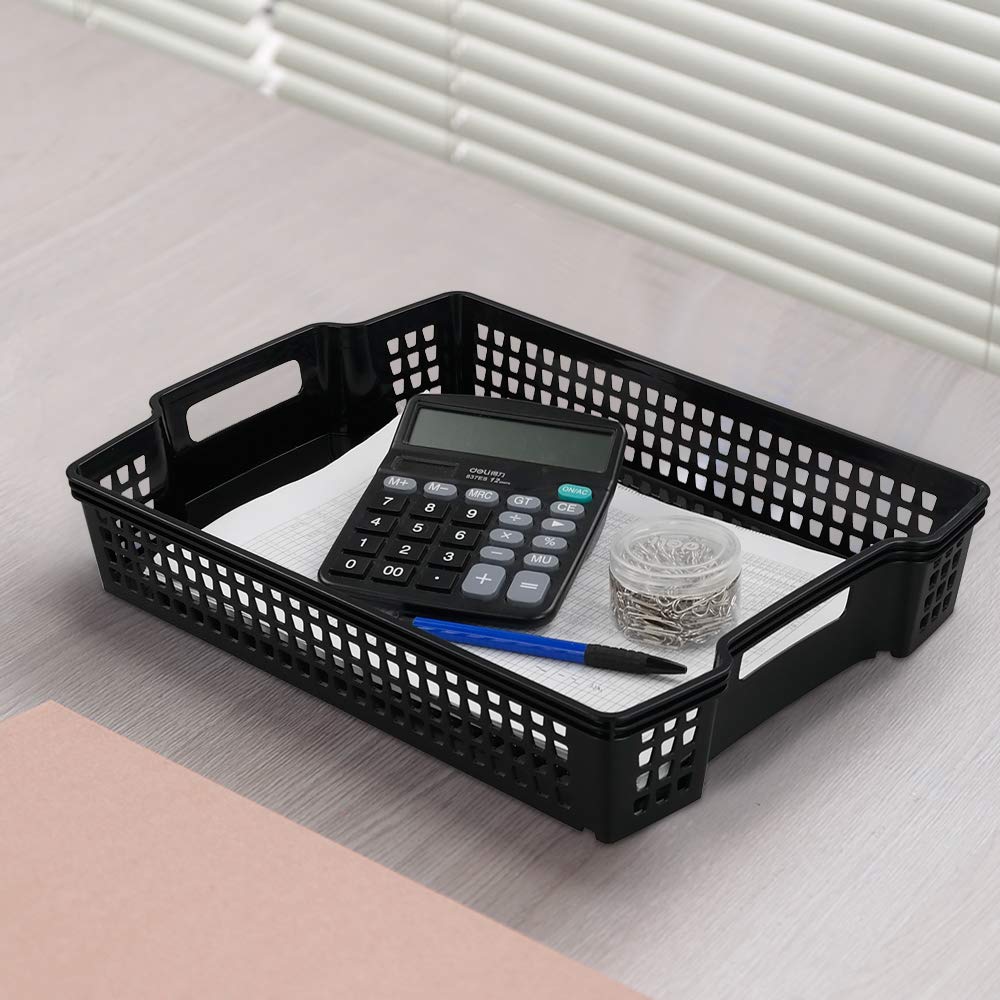 Anbers Black Plastic Storage Baskets, Stackable Office Organizer Trays, 6 Packs
