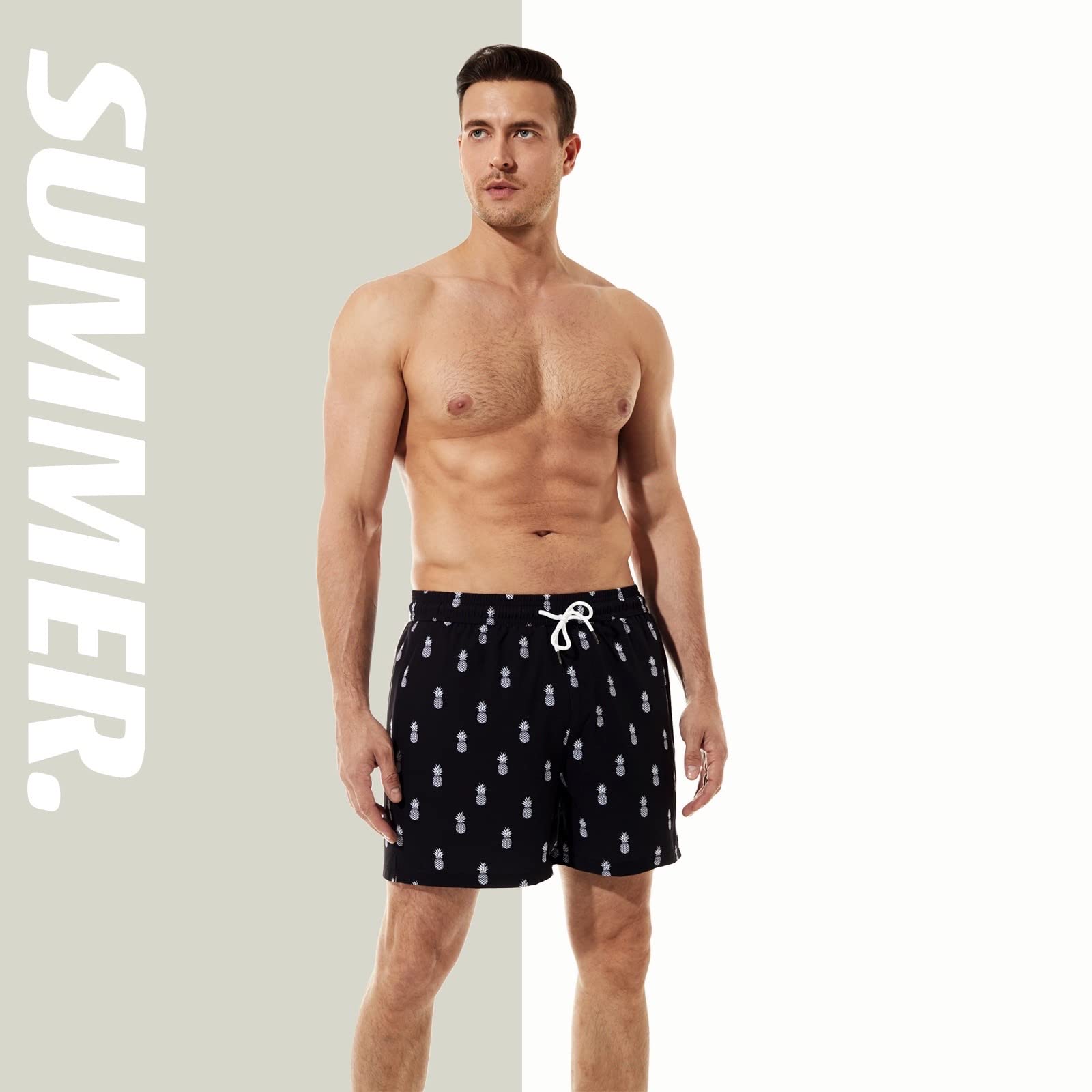 Brisira Mens Swim Trunks Quick Dry Swim Shorts 5 Inch Inseam Stretch Water Beach Shorts With Compression Liner Zipper Pocket Bla