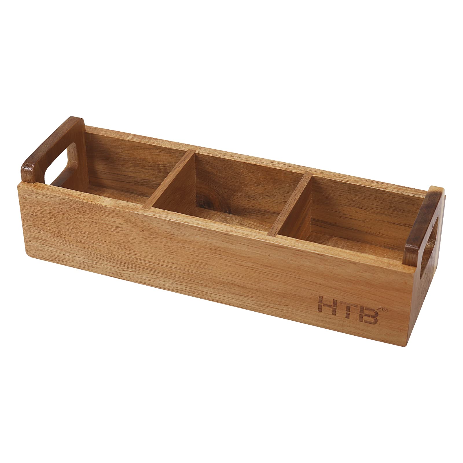 Htb Small Tea Bag Box Wooden, 3 Compartments Acacia Wood Tea Bag Chest With Handle, Mini Countertop Divided Storage Container Fo