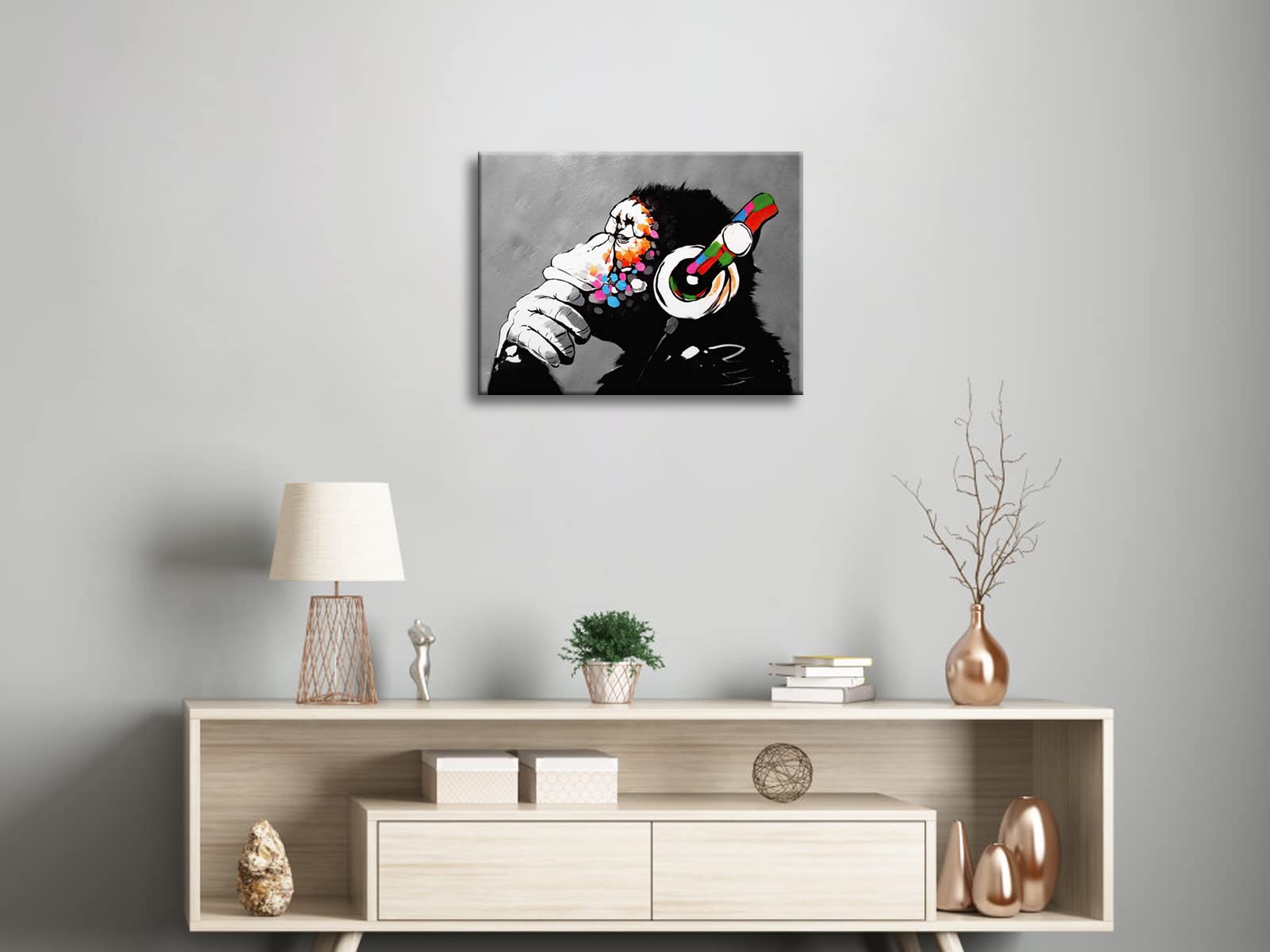 Wieco Art Monkey With Headphones Banksy Dj Chimp Pop Art Cool Ape Abstract Canvas Prints Wall Art Paintings For Living Room Bedr