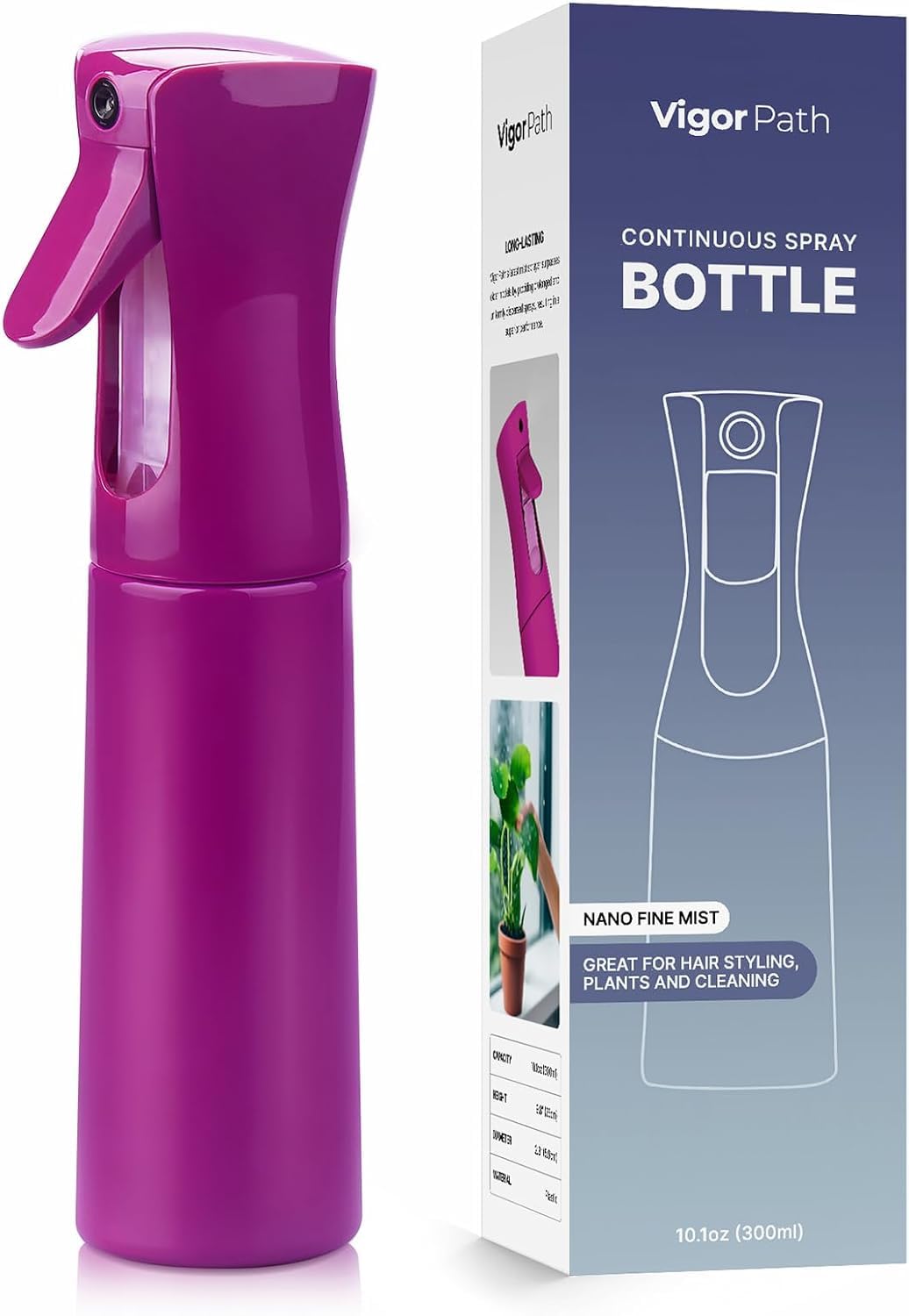 VIGOR PATH Continuous Mist Purple Spray Bottle 300ml Fine Mist for Hair