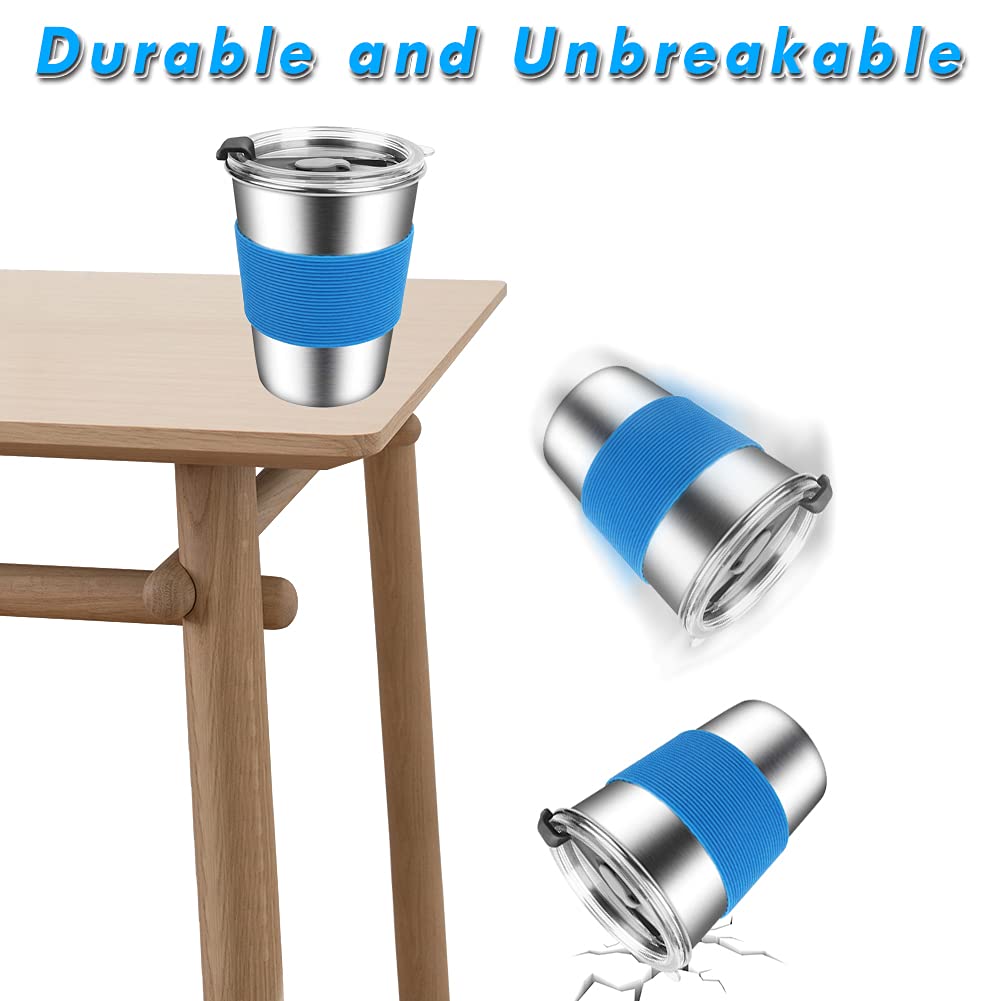 Shineme Kids Cups With Lid, 12Oz Stainless Steel Drinking Cups With Sleeves And Spill Proof Lid, Unbreakable Toddler Sippy Cups