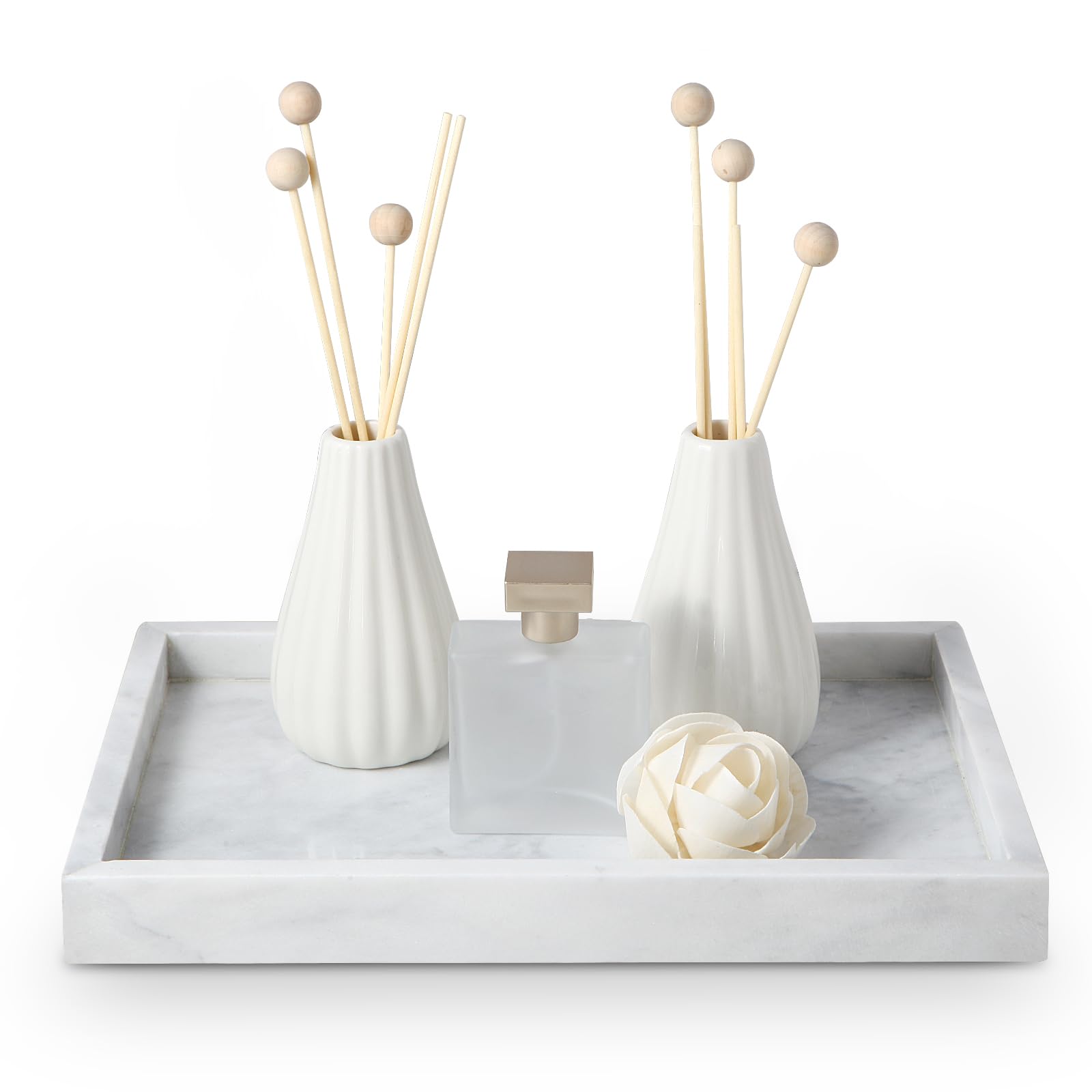 Qiyuezaiye Natural Marble Tray For Bathroom, 12'' X 8'' Natural Marble Serving Tray For Kitchen & Home Decor - Natural Marble Va